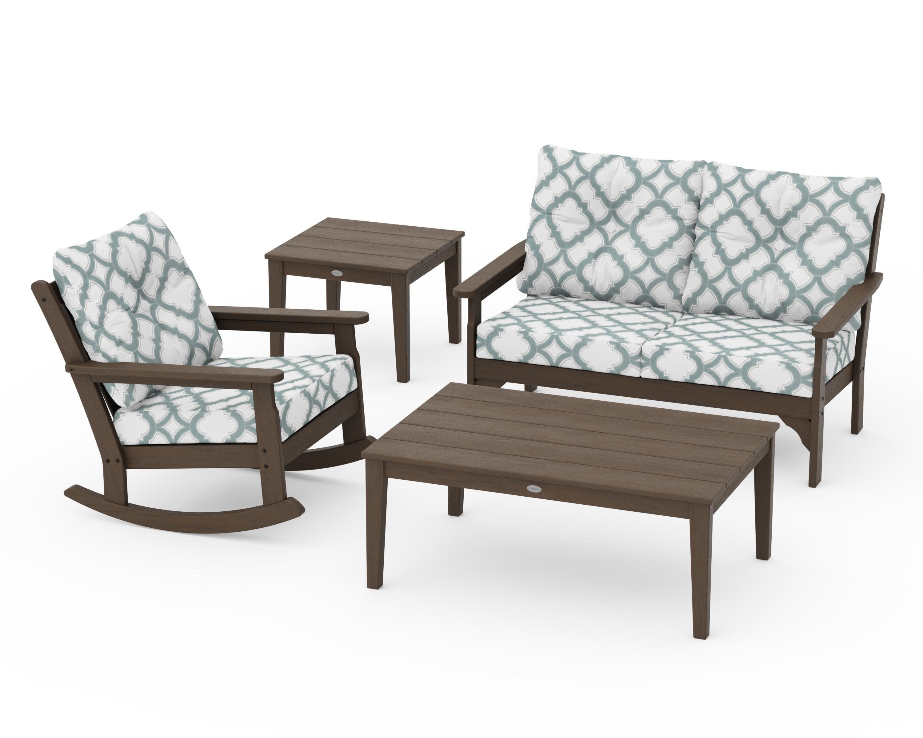 Vineyard 4-Piece Deep Seating Rocker Set in Kona / Trellis Glacier Spa