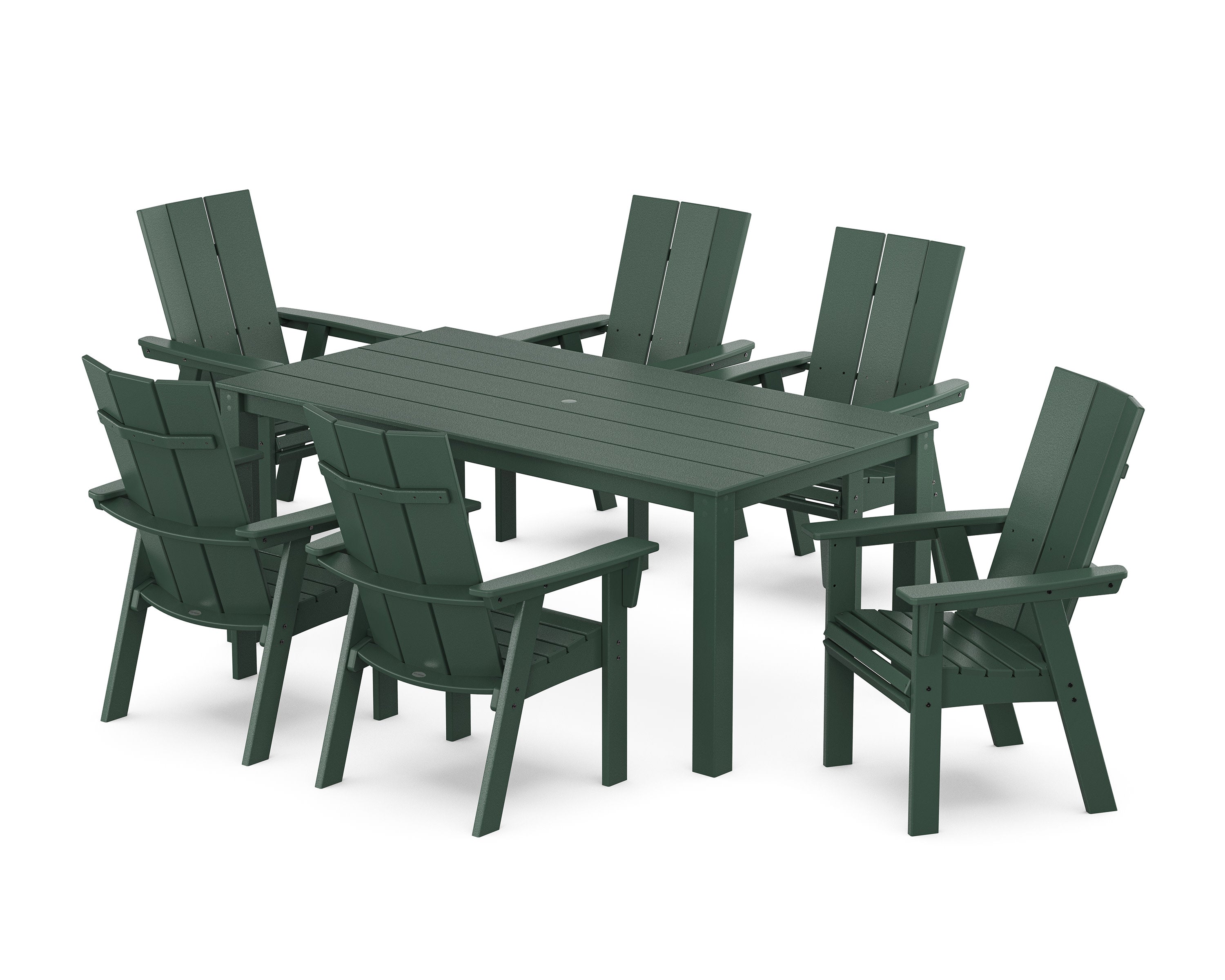 Modern Curveback Adirondack 7-Piece Parsons Dining Set in Green