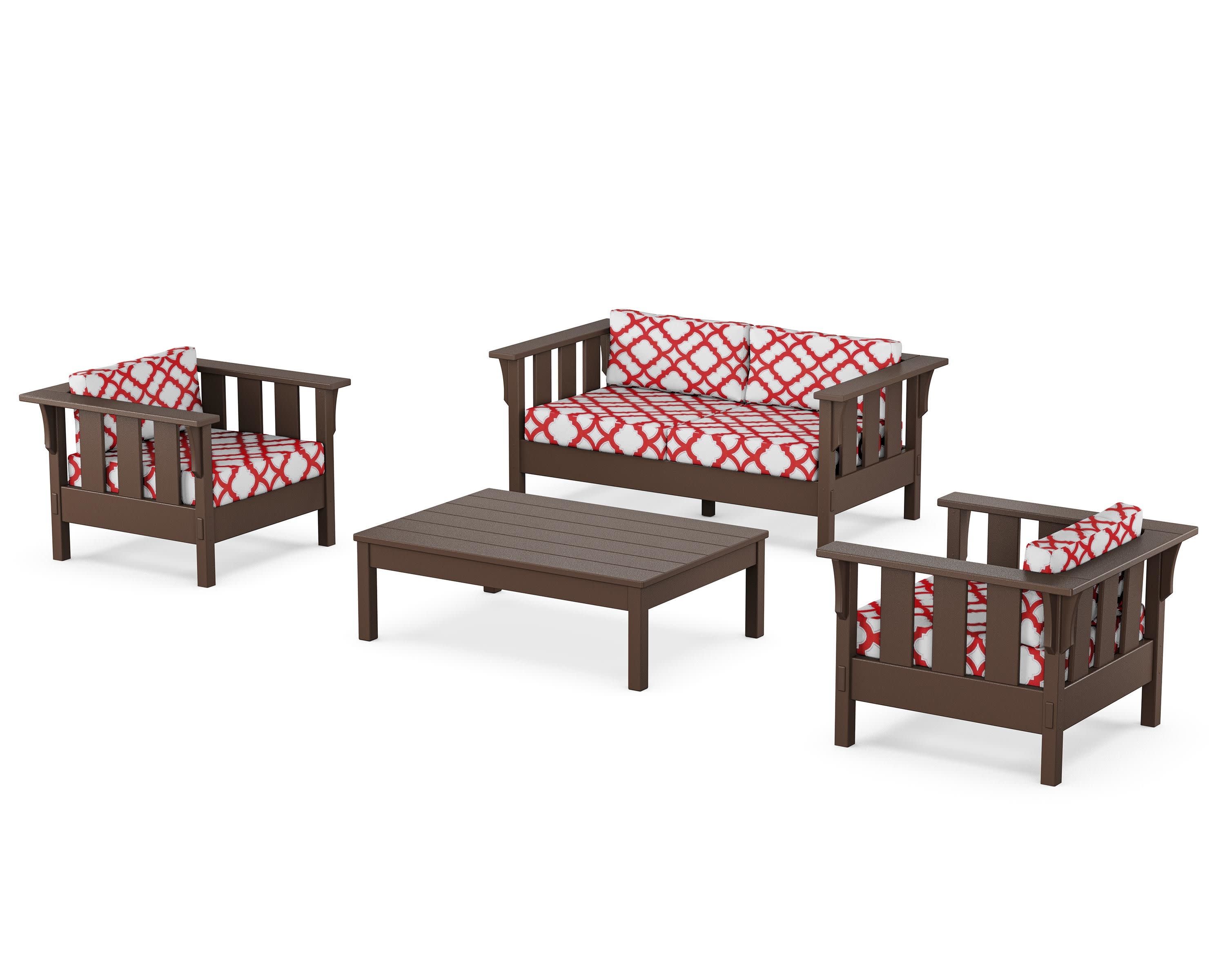 Acadia 4-Piece Deep Seating Set with Loveseat in Mahogany / Trellis Crimson