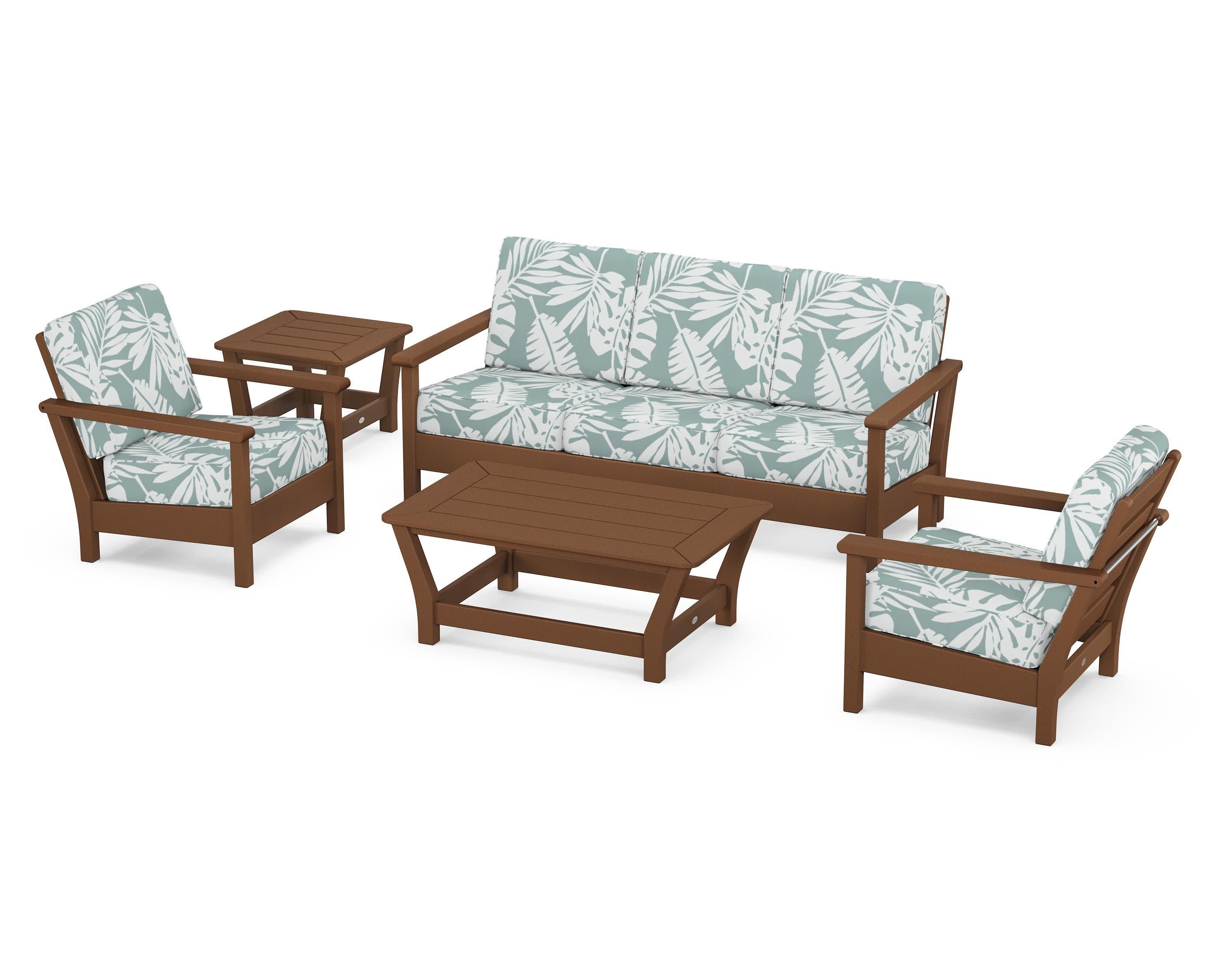 Harbour 5-Piece Deep Seating Set in Teak / Leaf Glacier Spa