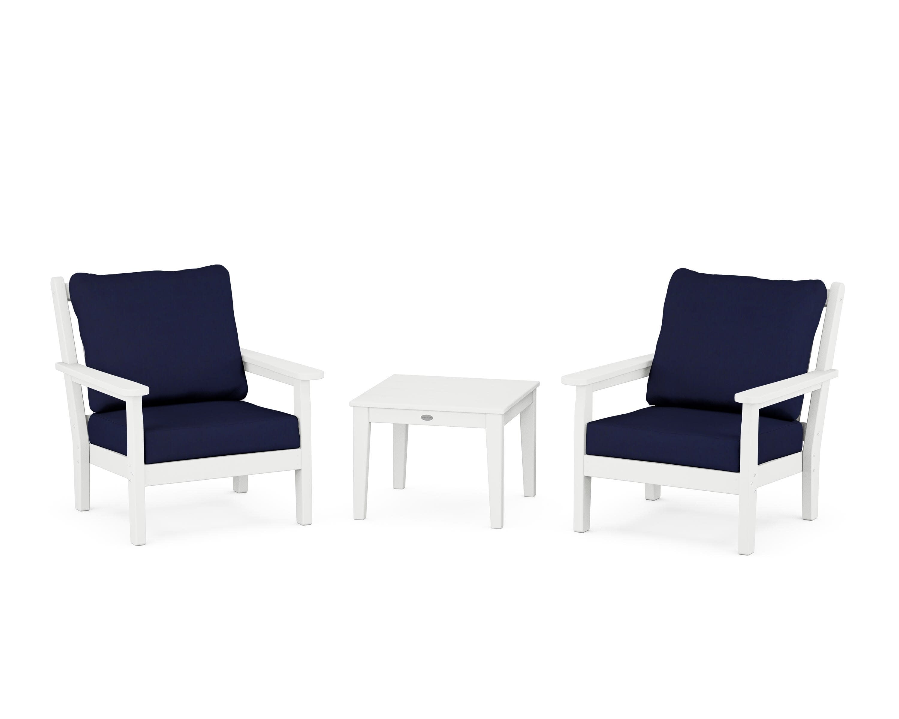 Chippendale 3-Piece Deep Seating Set in White / Navy