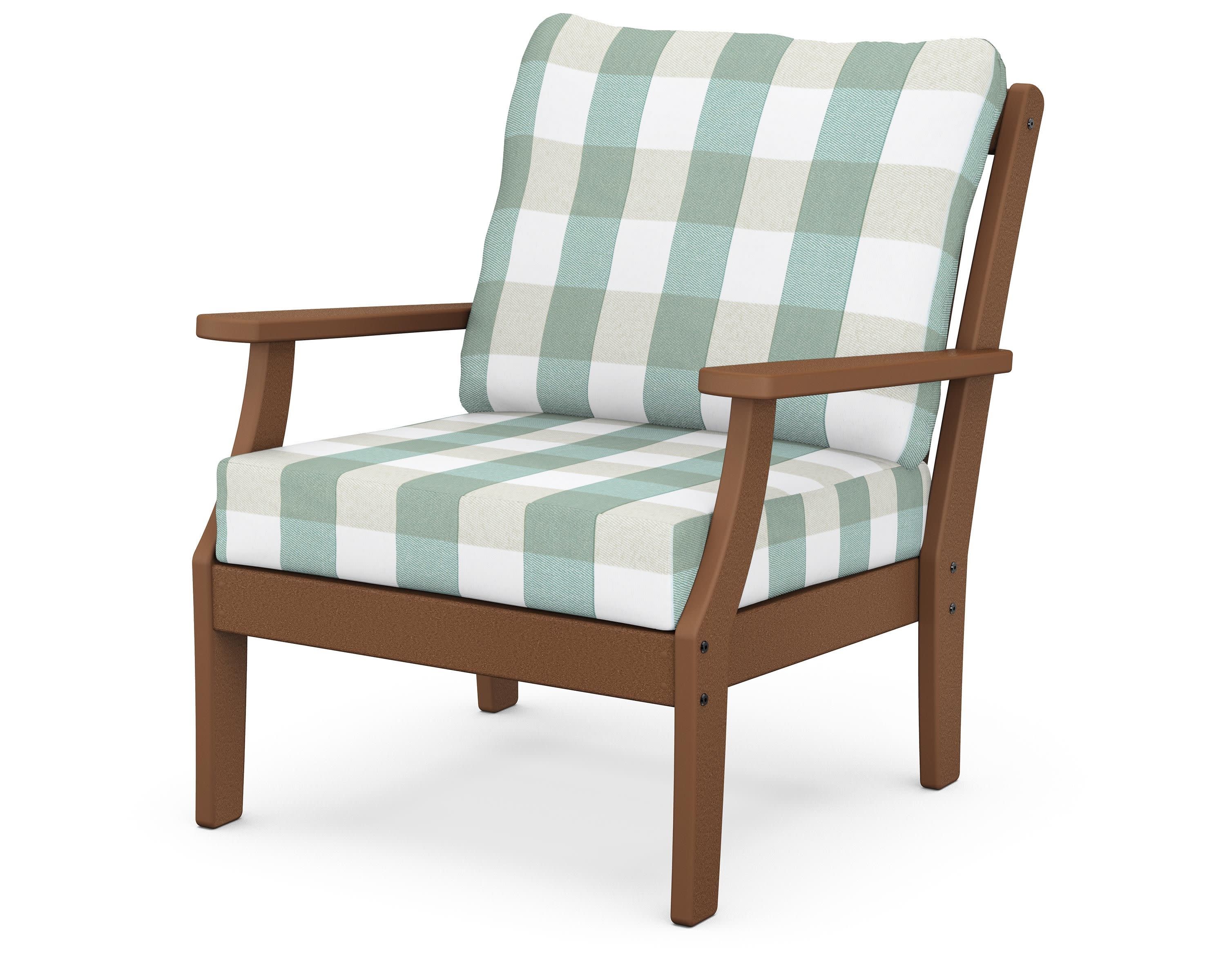 Braxton Deep Seating Chair in Teak / Buffalo Plaid Glacier Spa