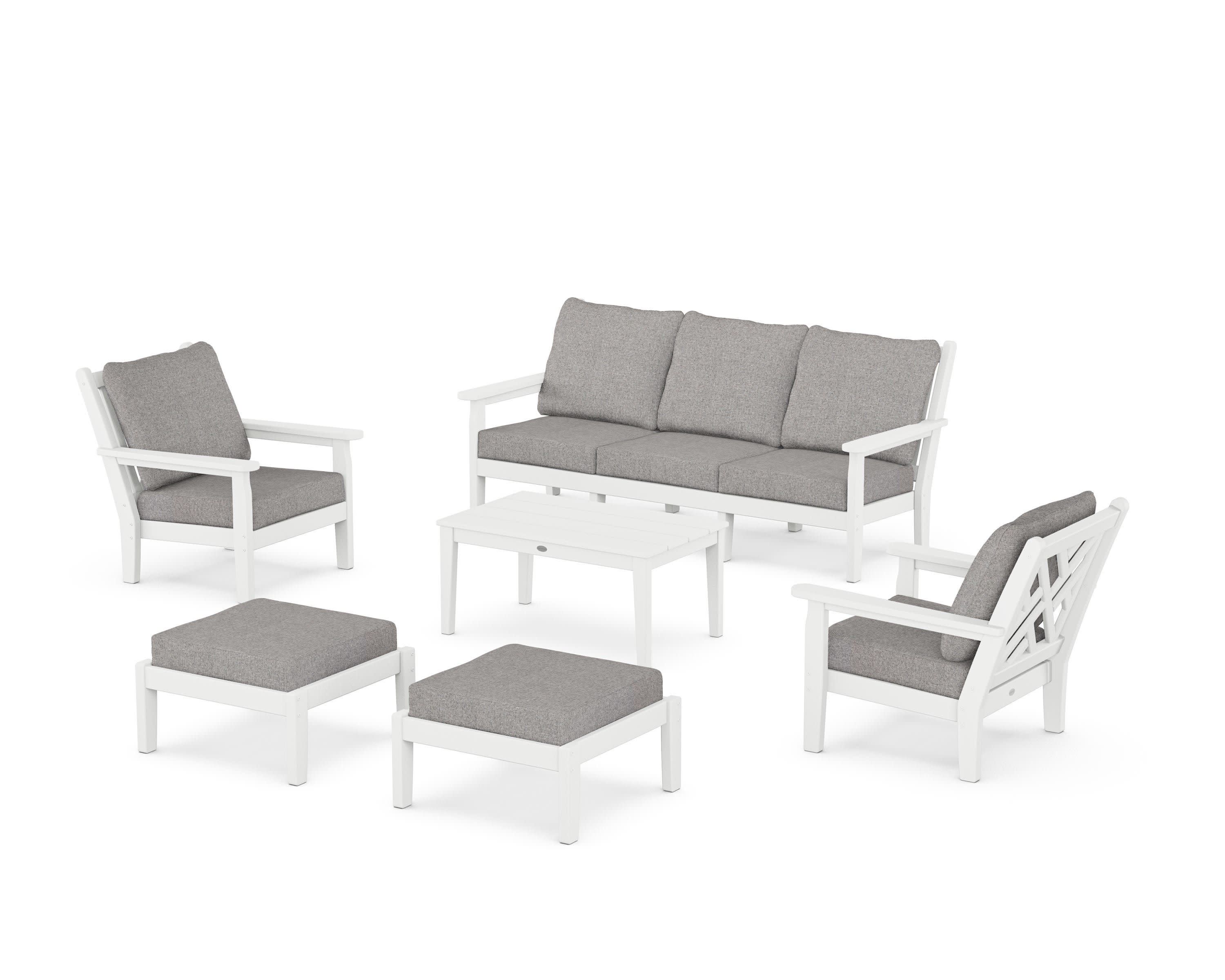Chippendale 6-Piece Lounge Sofa Set in White / Grey Mist