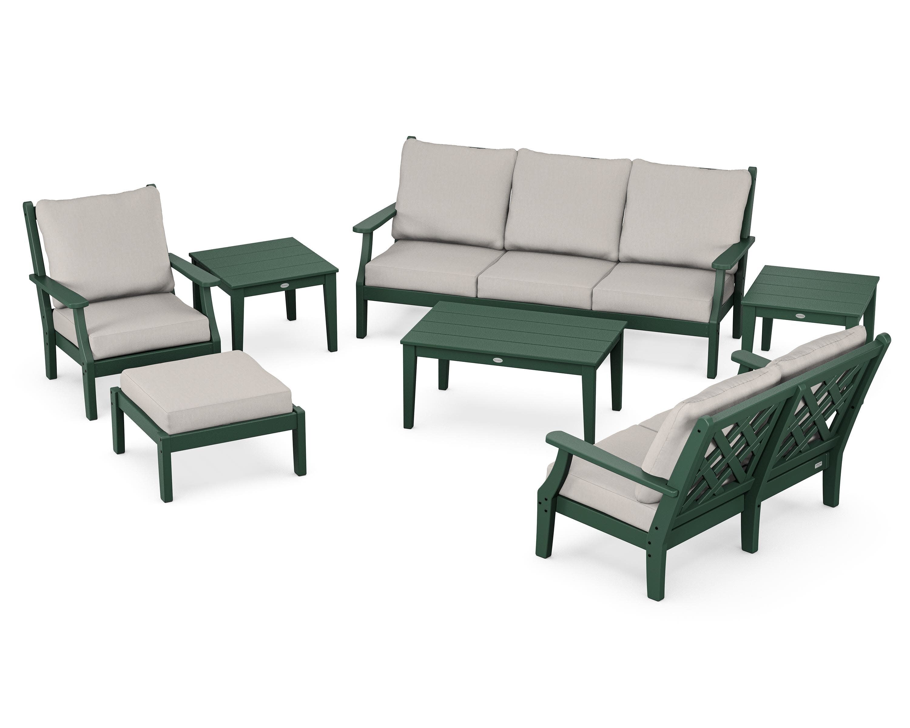 Wovendale 7-Piece Deep Seating Set in Green / Cast Ash