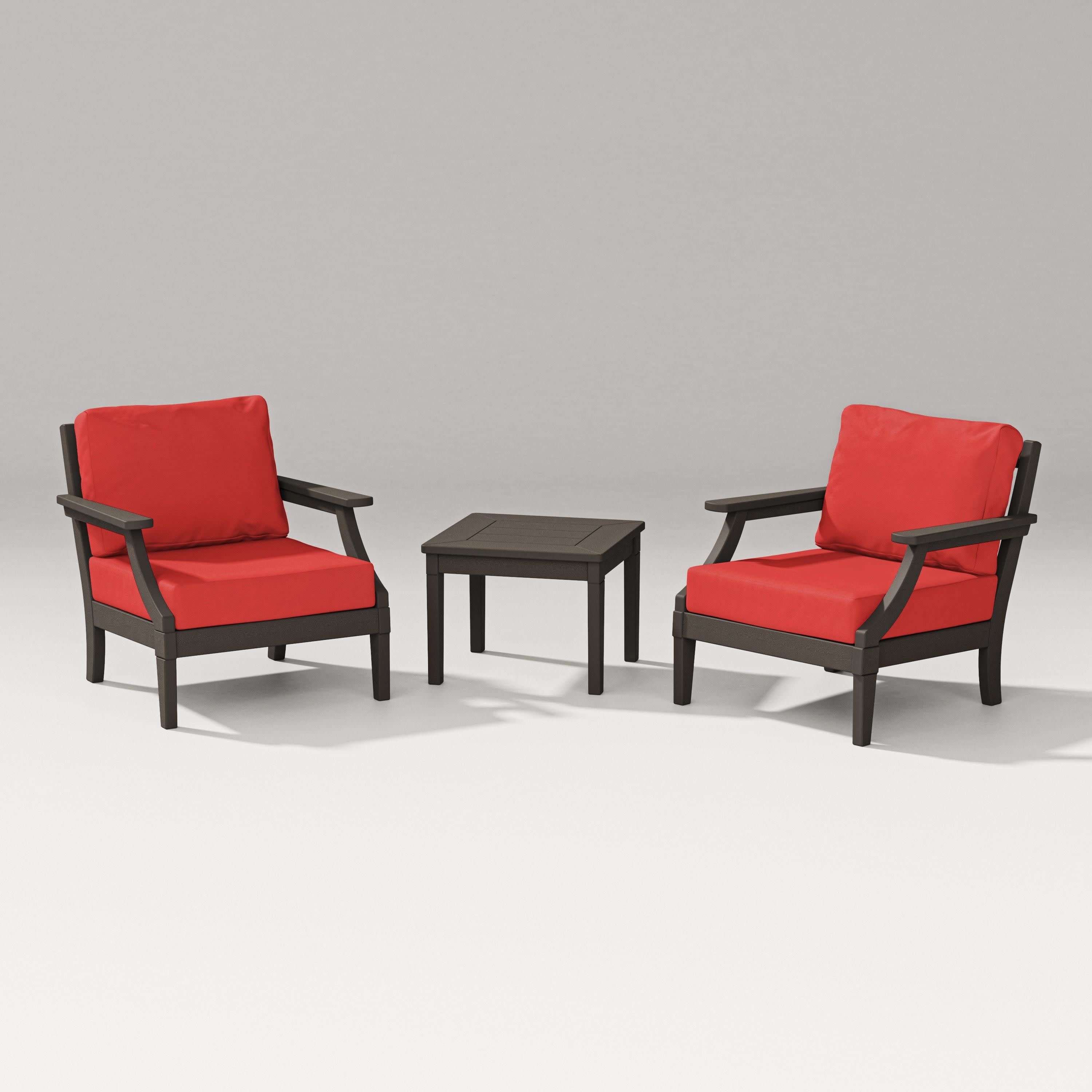 Estate 3-Piece Lounge Chair Set in Vintage Coffee / Crimson Linen
