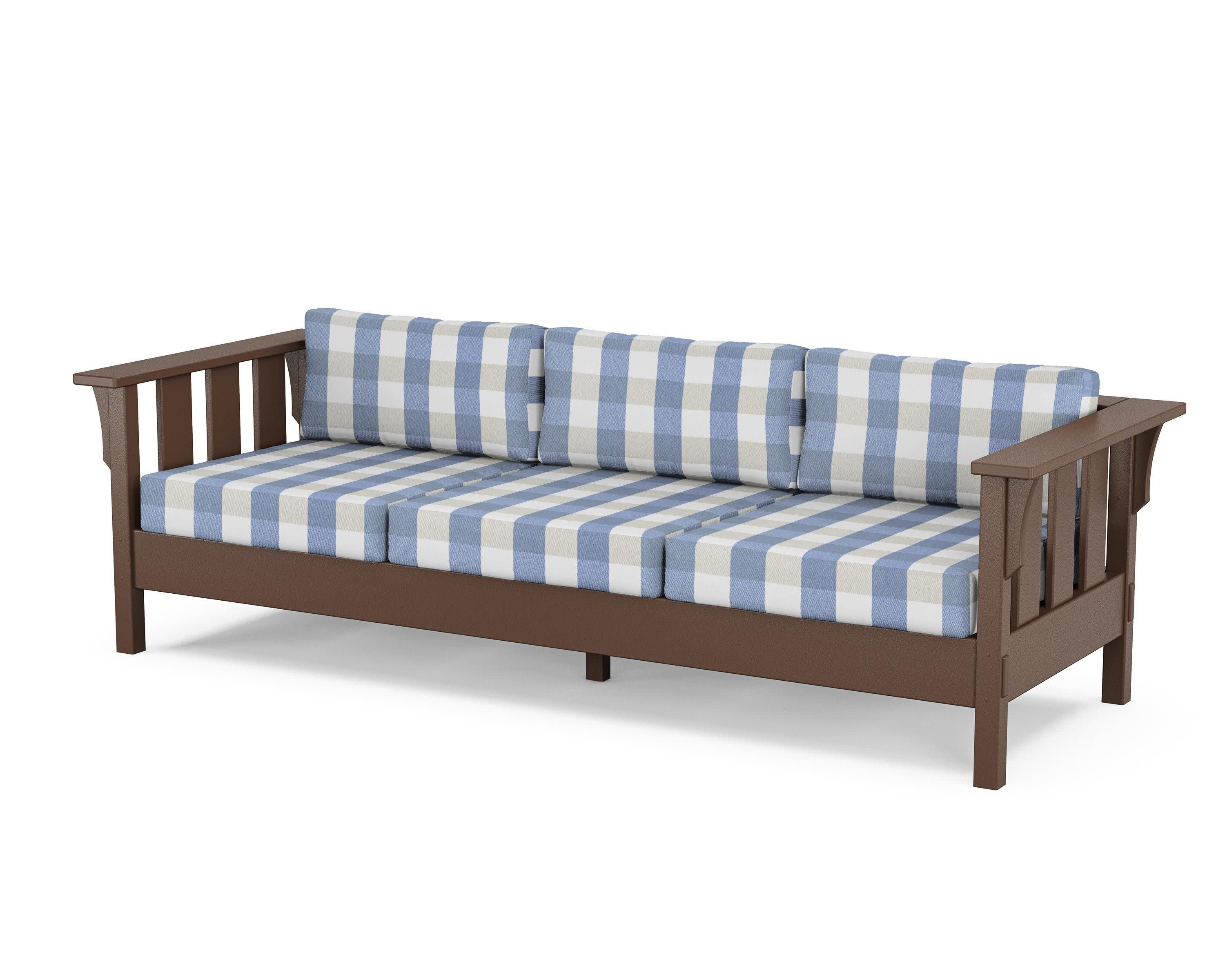 Acadia Deep Seating Sofa in Mahogany / Buffalo Plaid Sky Blue