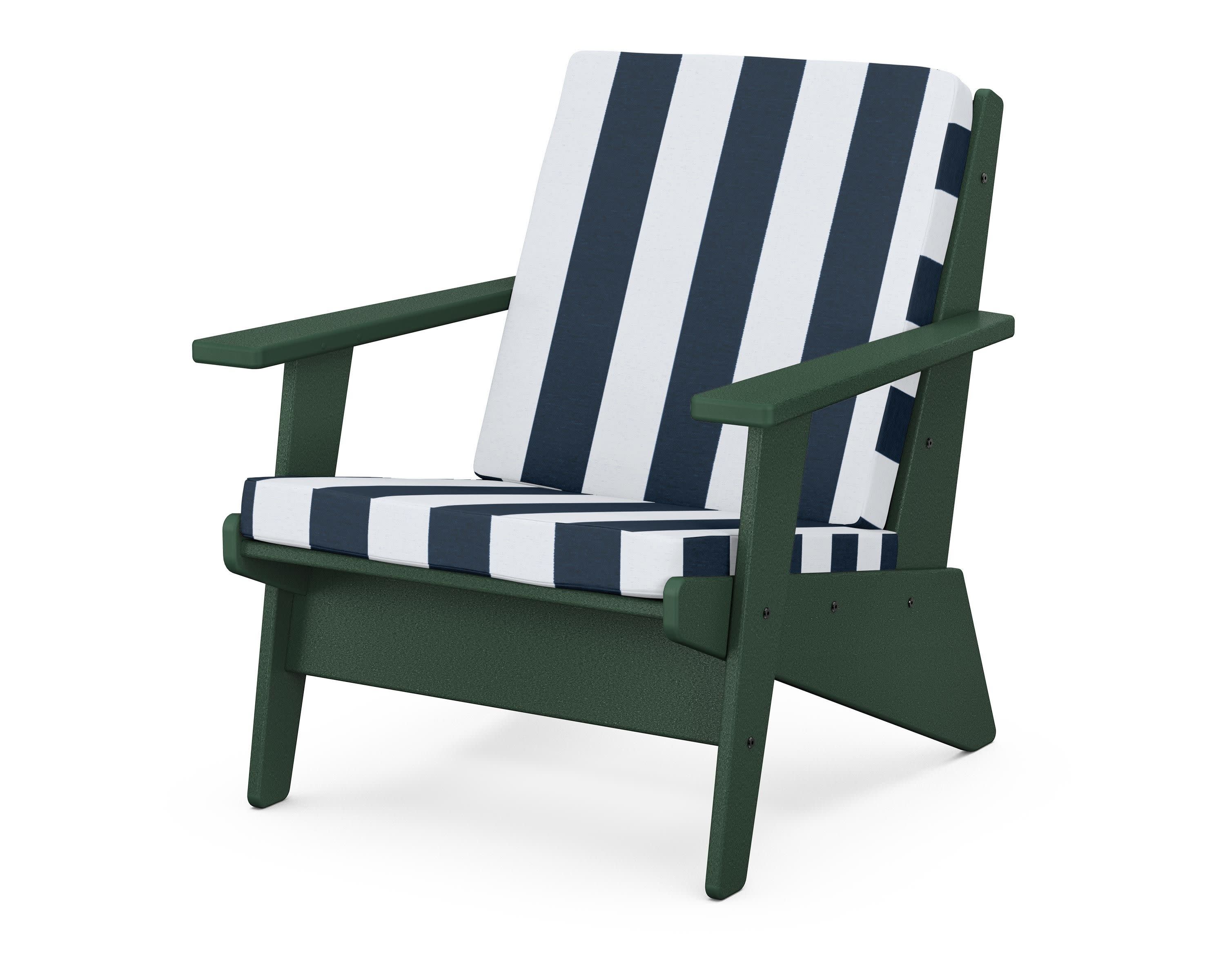 Riviera Modern Lounge Chair in Green / Cabana Stripe Marine Indigo