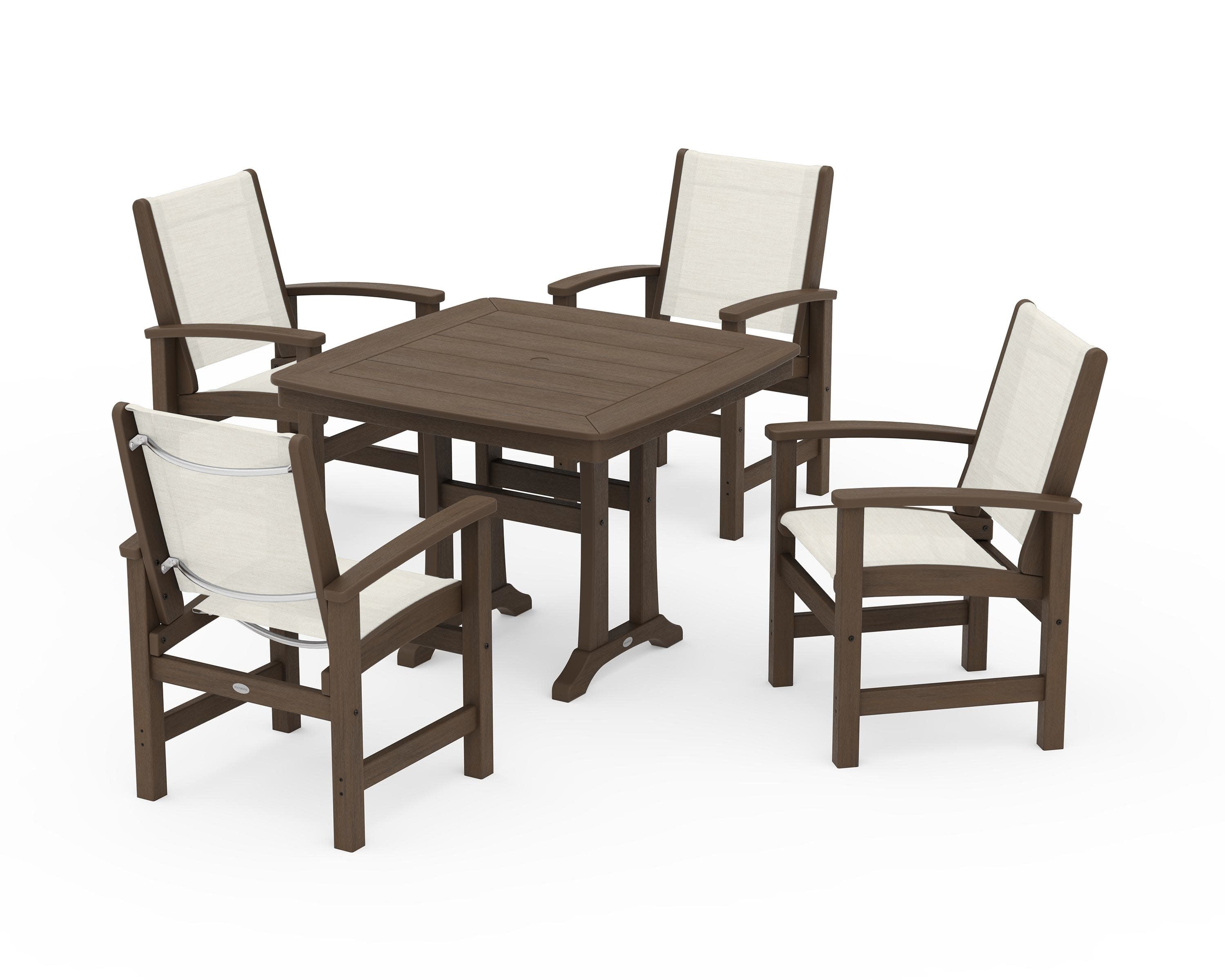 Coastal 5-Piece Dining Set with Trestle Legs in Kona / Parchment Sling