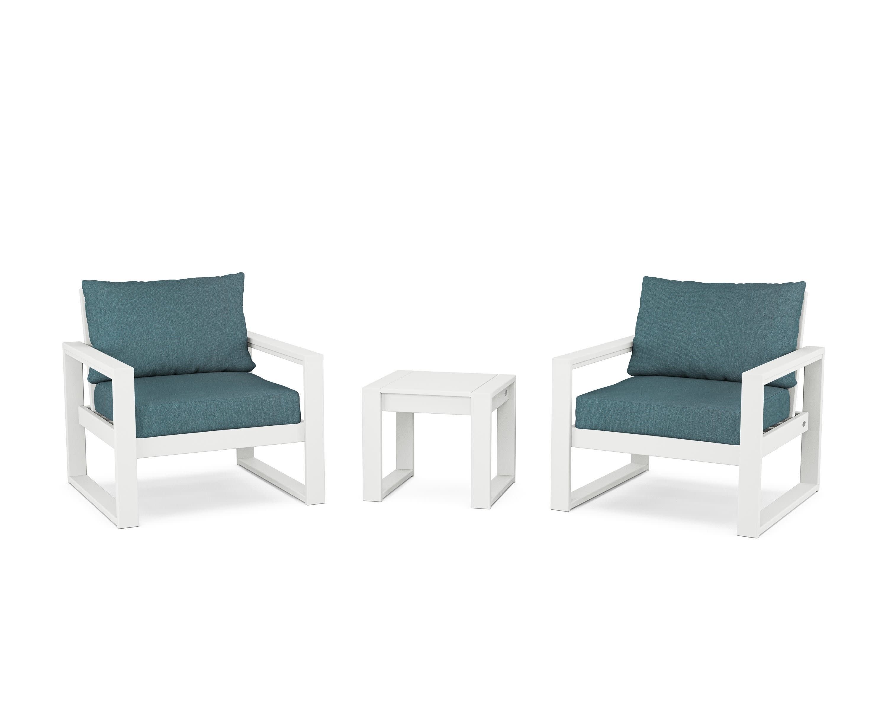 EDGE Sectional 3-Piece Deep Seating Set in White / Ocean Teal