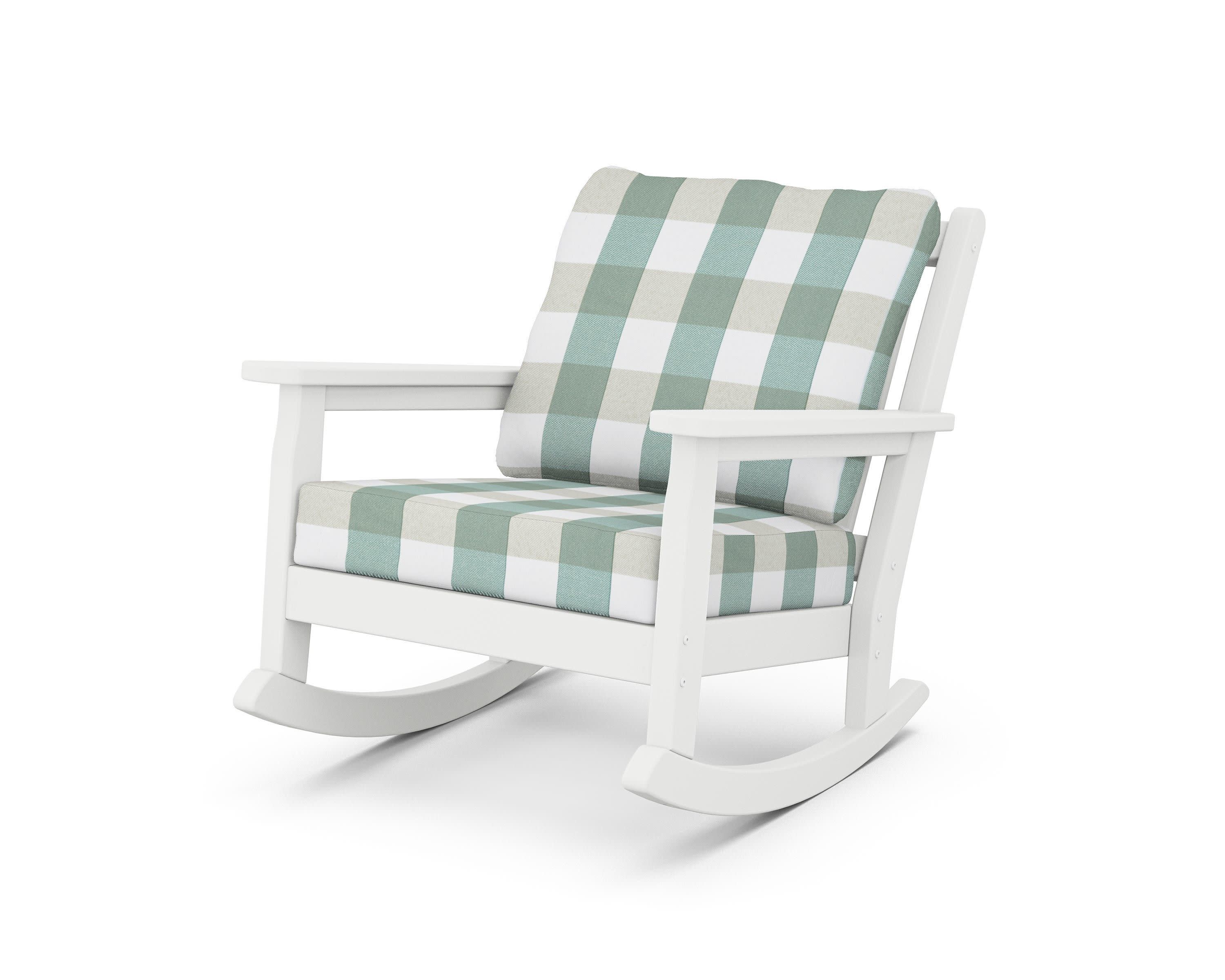 Chippendale Deep Seating Rocking Chair in White / Buffalo Plaid Glacier Spa