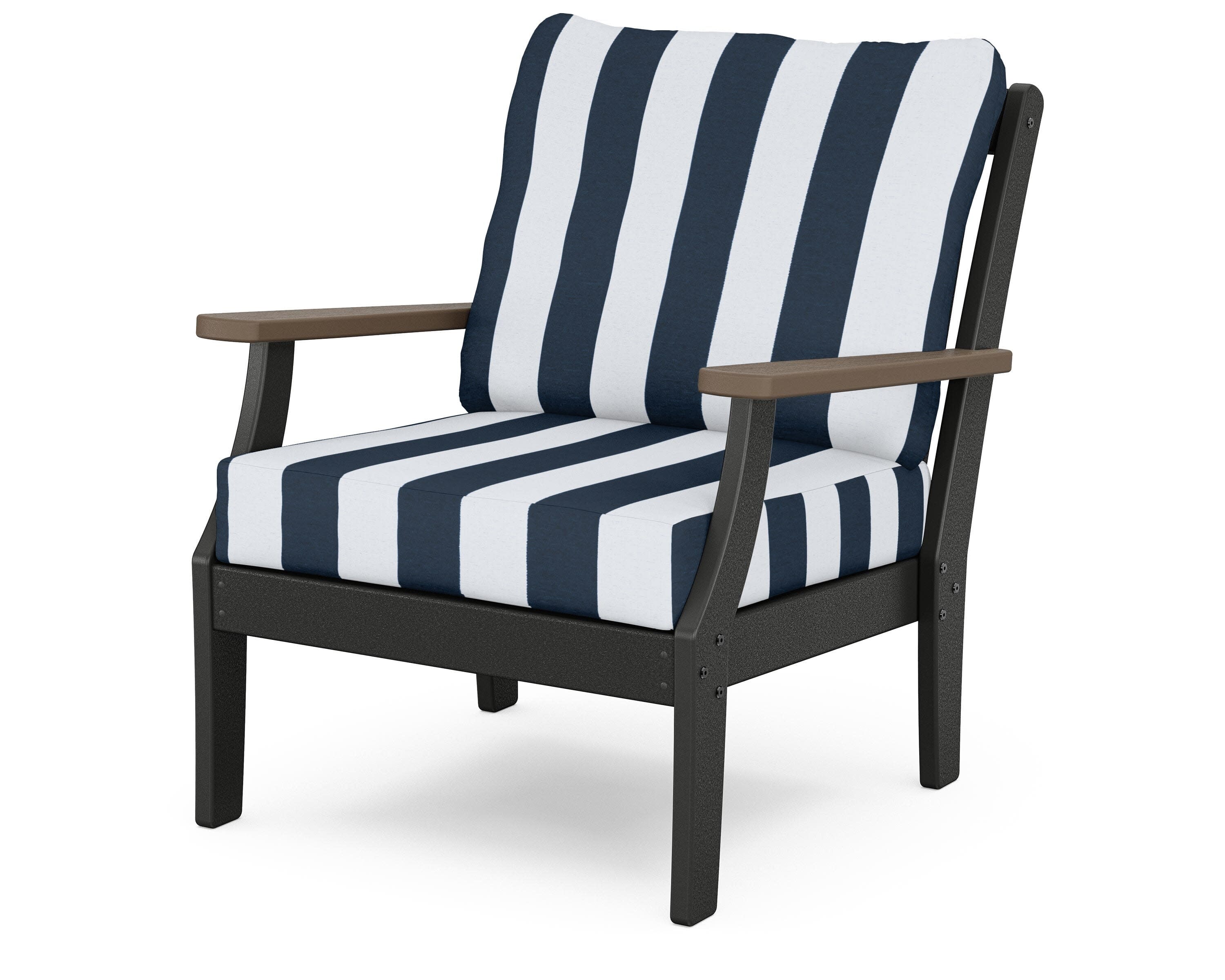 Braxton Deep Seating Chair in Black / Kona / Cabana Stripe Marine Indigo