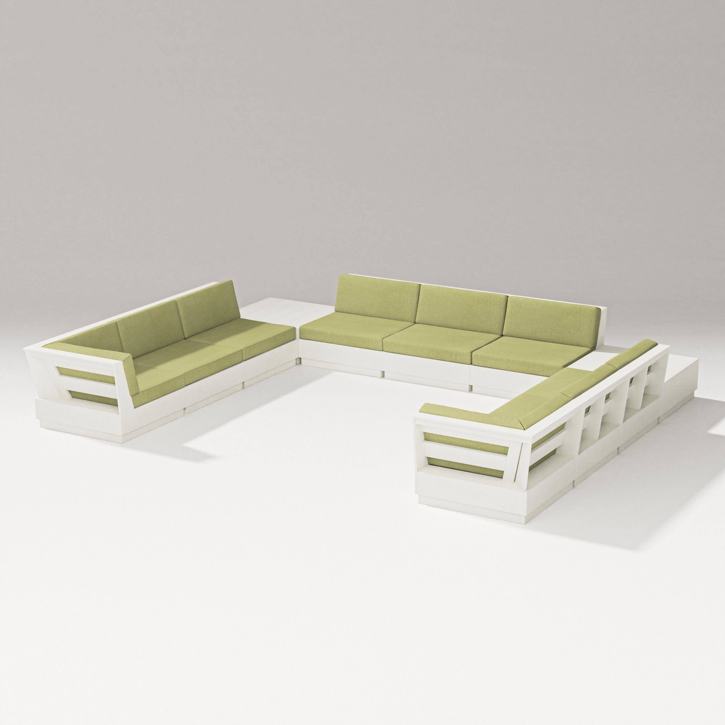 Elevate 11-Piece U-Shaped Sofa Sectional in Vintage White / Chartreuse Boucle