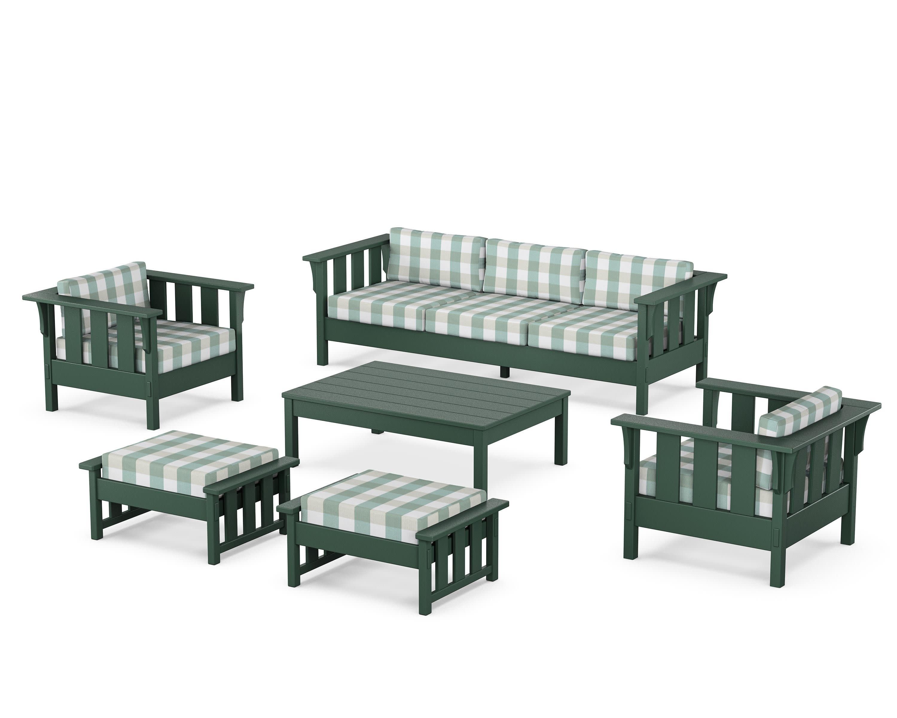 Acadia 6-Piece Lounge Sofa Set in Green / Buffalo Plaid Glacier Spa