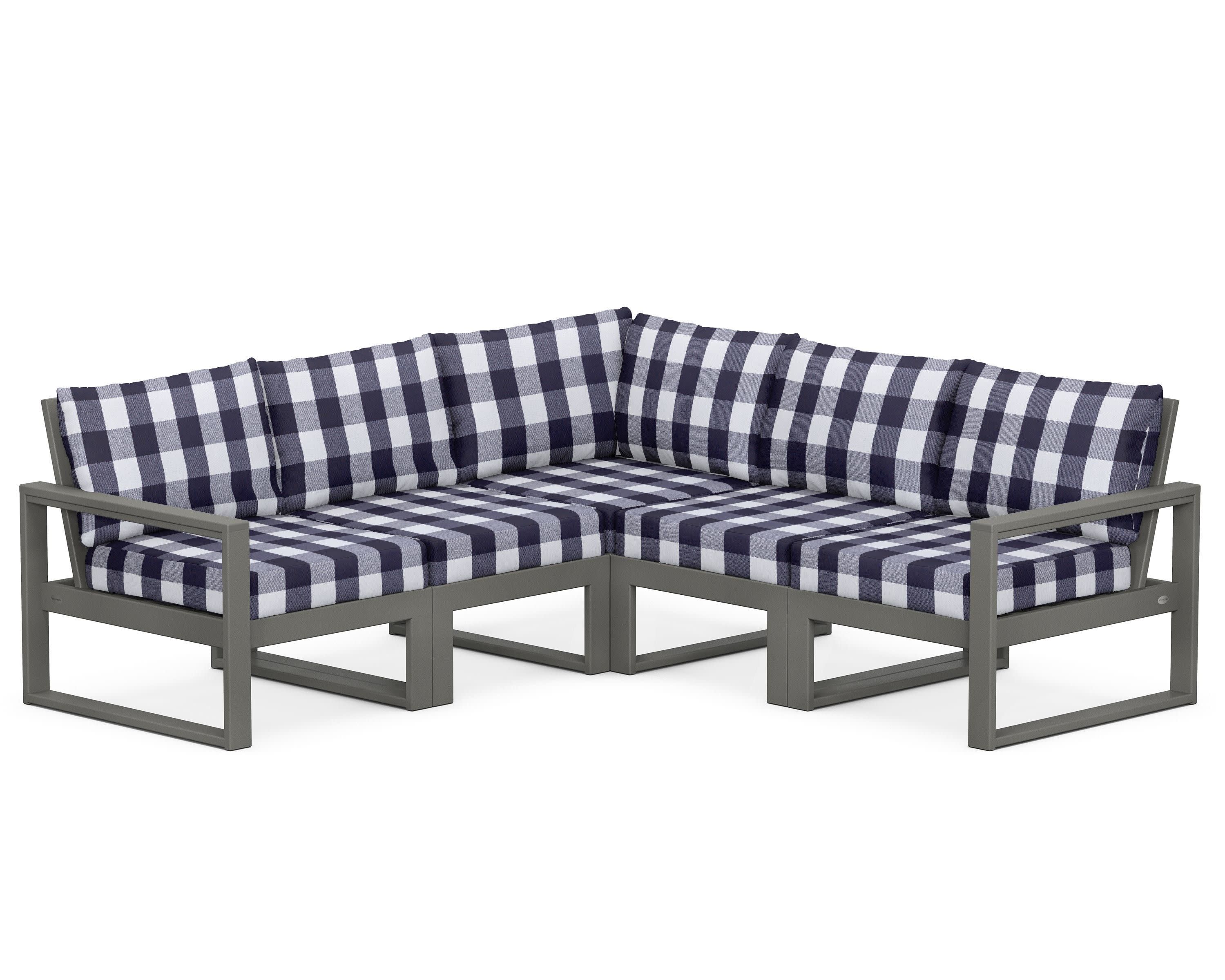 EDGE 5-Piece Modular Deep Seating Set in Slate Grey / Buffalo Plaid Navy