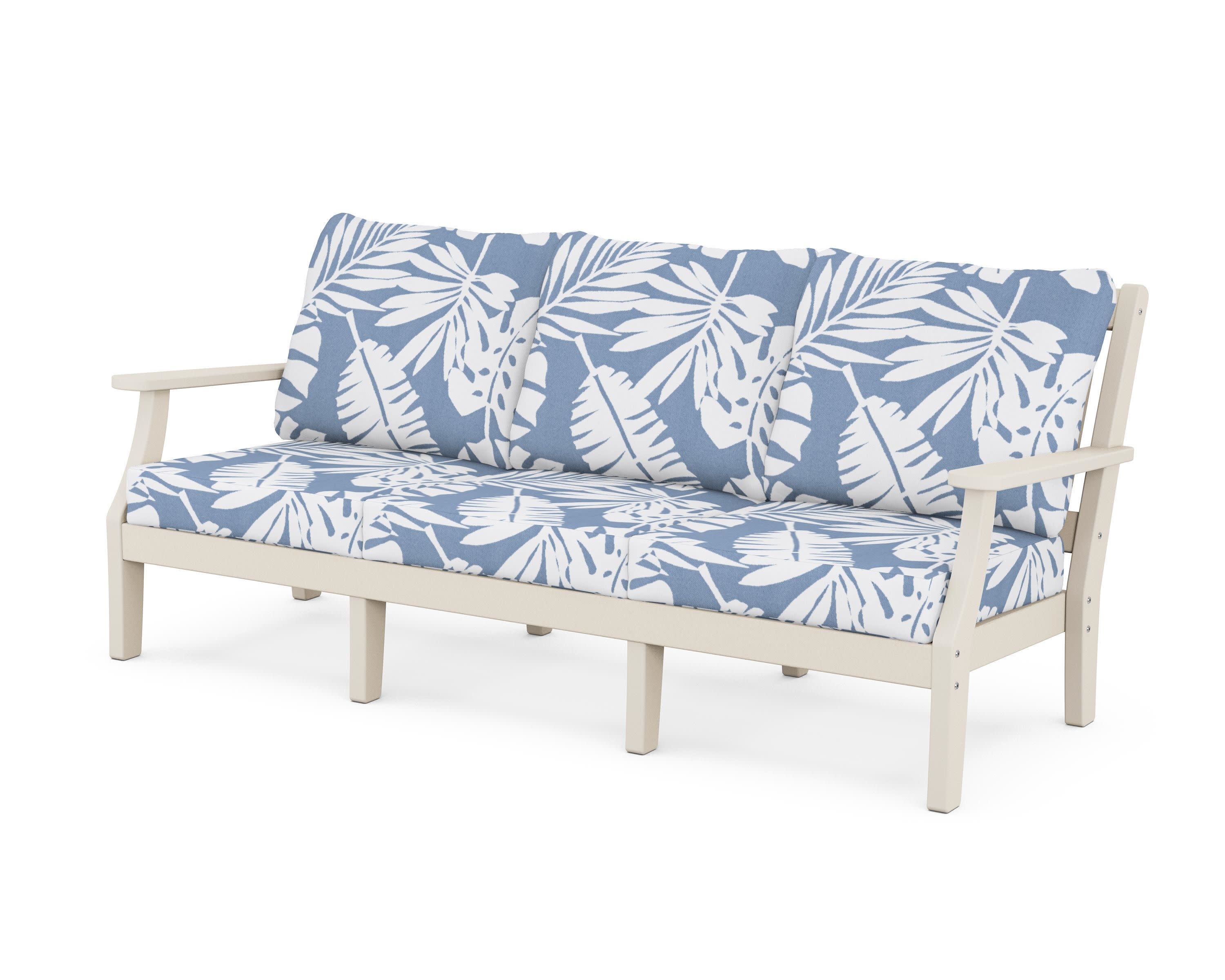 Chinoiserie Deep Seating Sofa in Sand / Leaf Sky Blue
