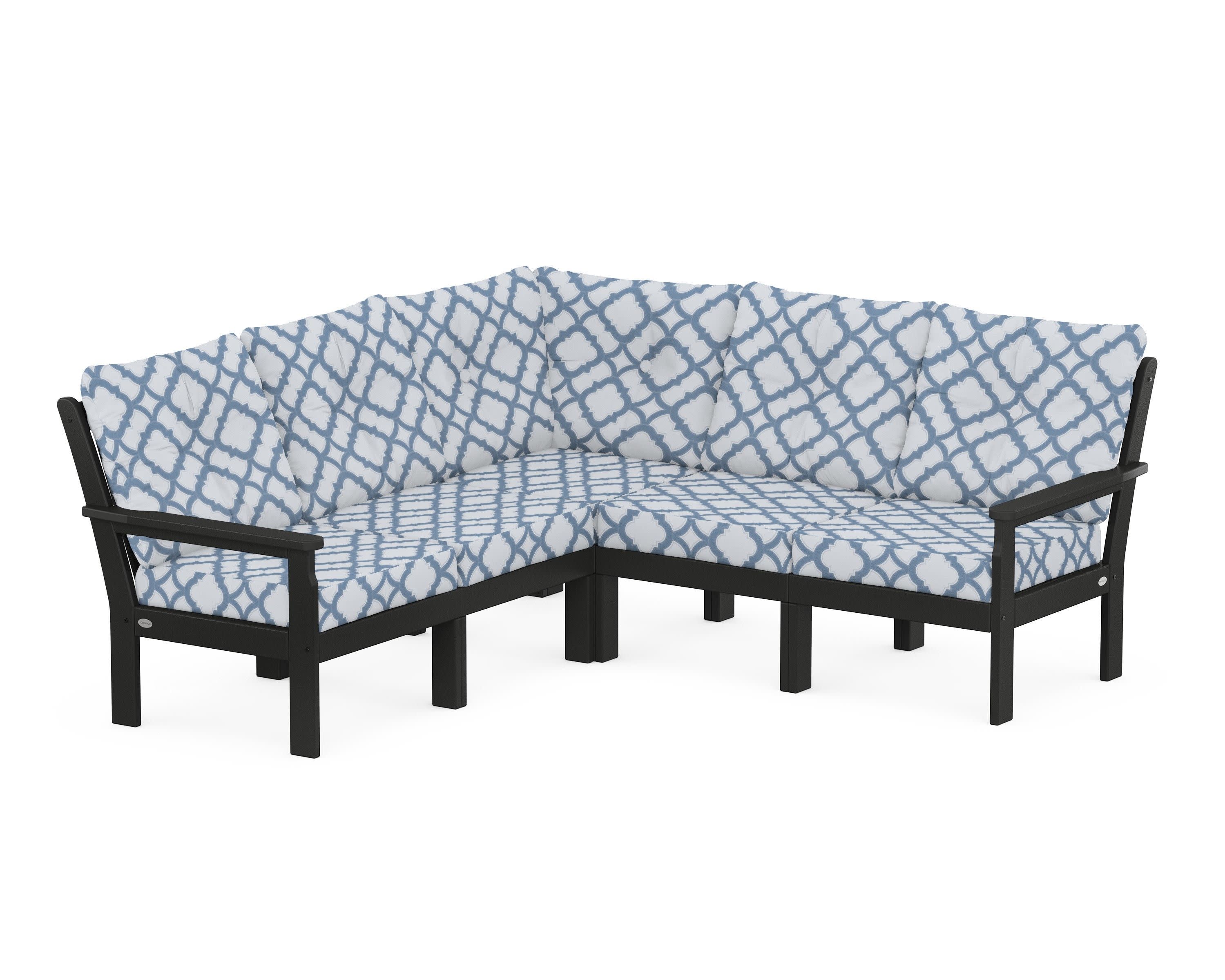 Vineyard 5-Piece Sectional in Black / Trellis Sky Blue