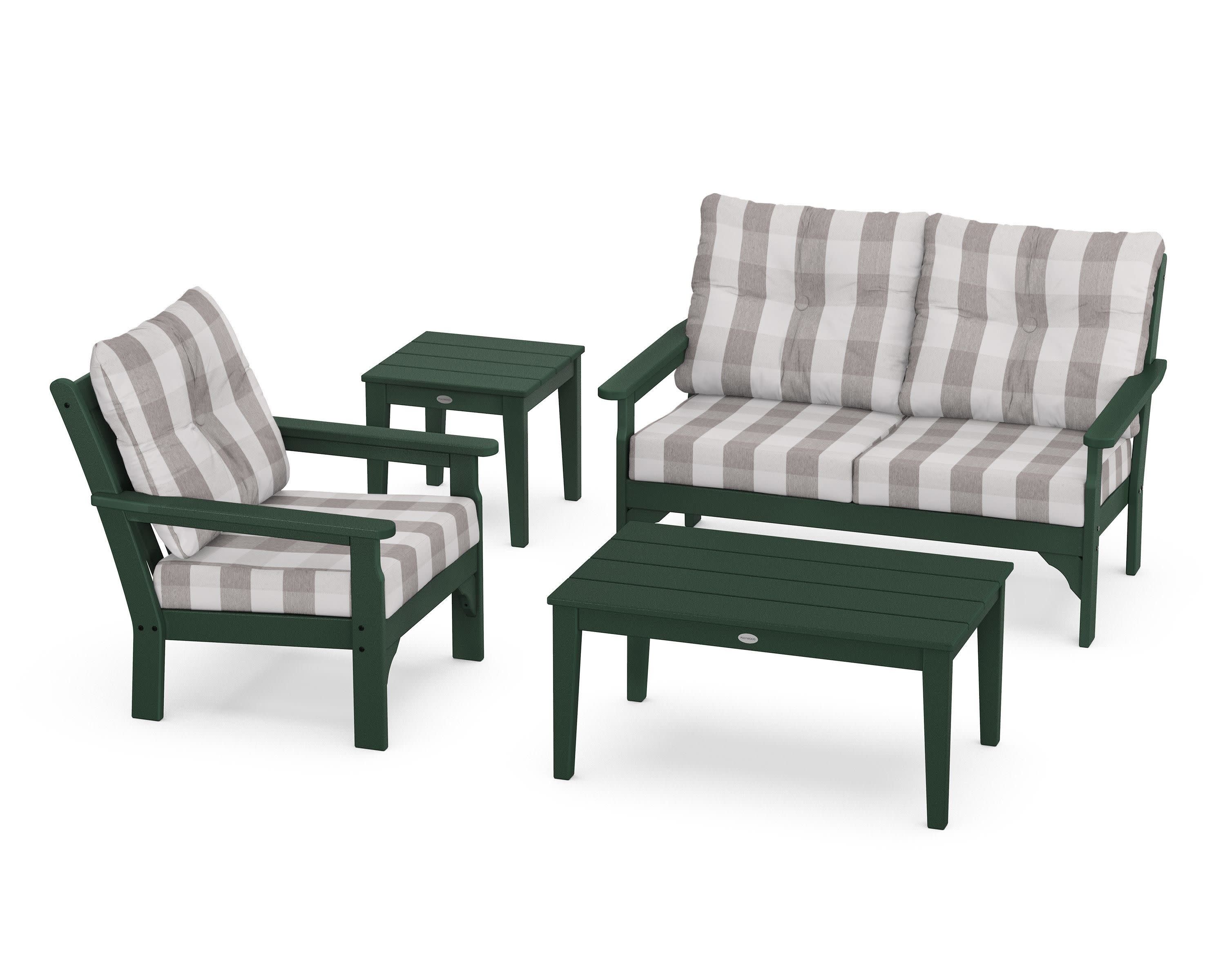 Vineyard 4-Piece Deep Seating Set in Green / Buffalo Plaid Grey Mist