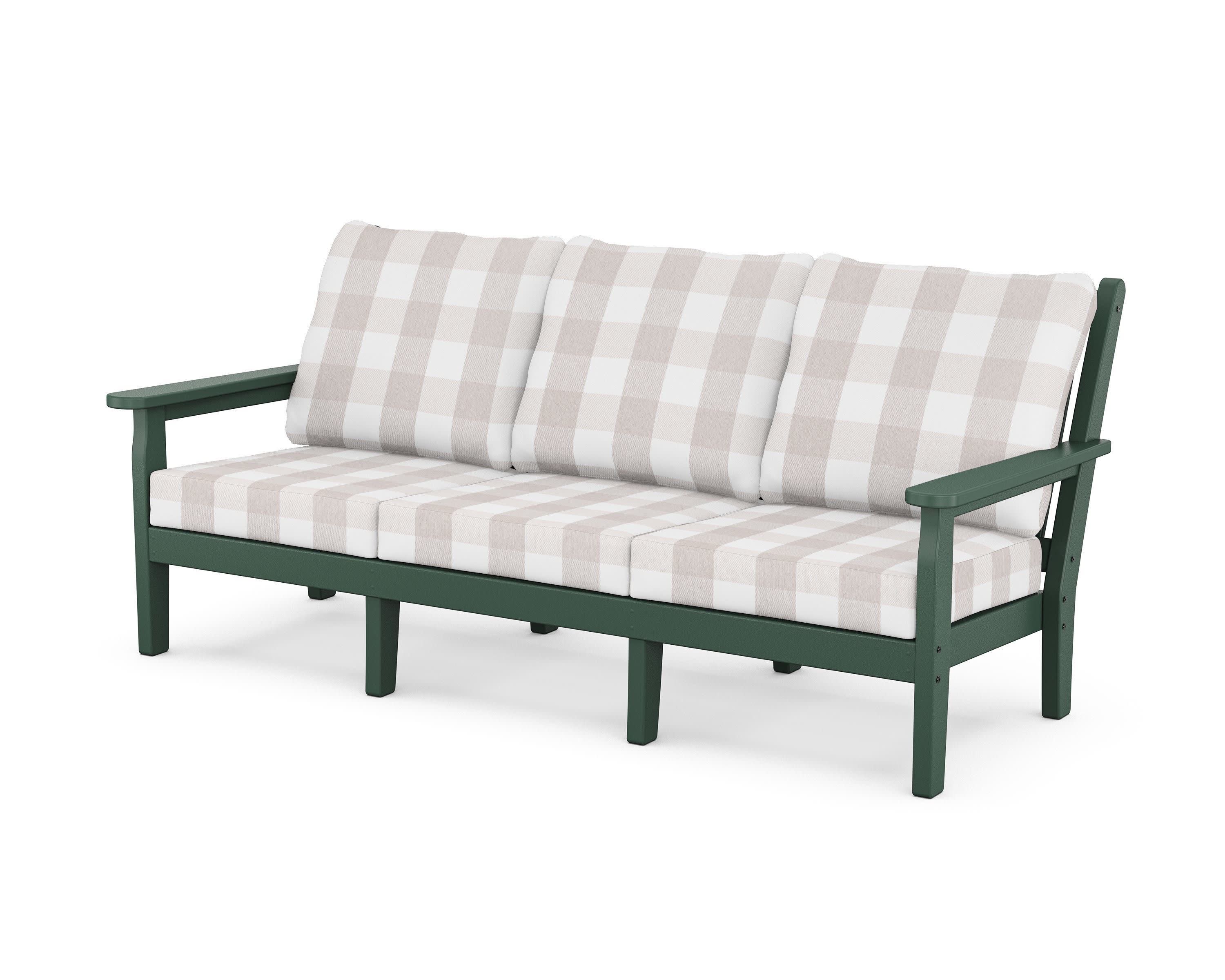 Chippendale Deep Seating Sofa in Green / Buffalo Plaid Dune Burlap