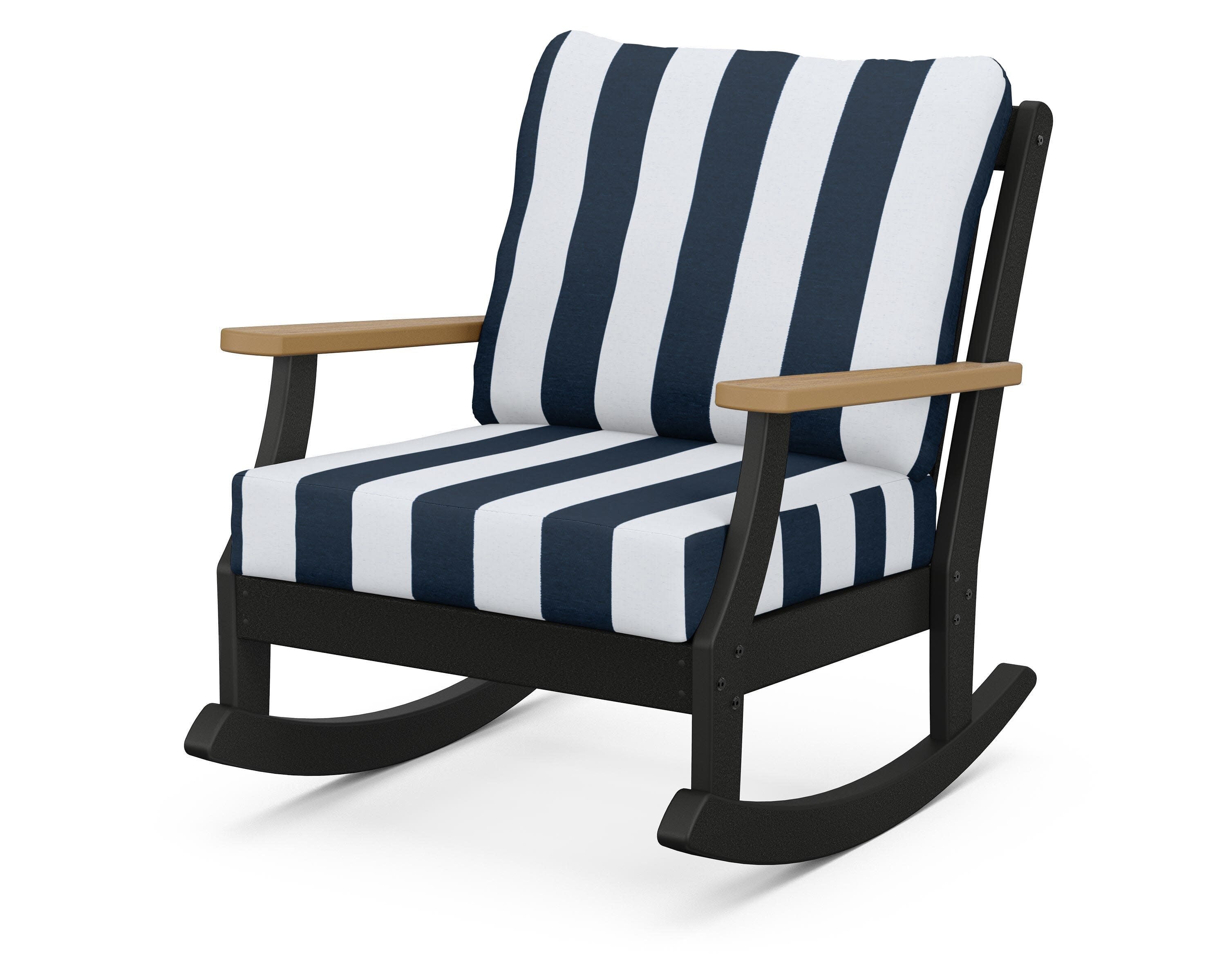 Braxton Deep Seating Rocking Chair in Black / Natural / Cabana Stripe Marine Indigo