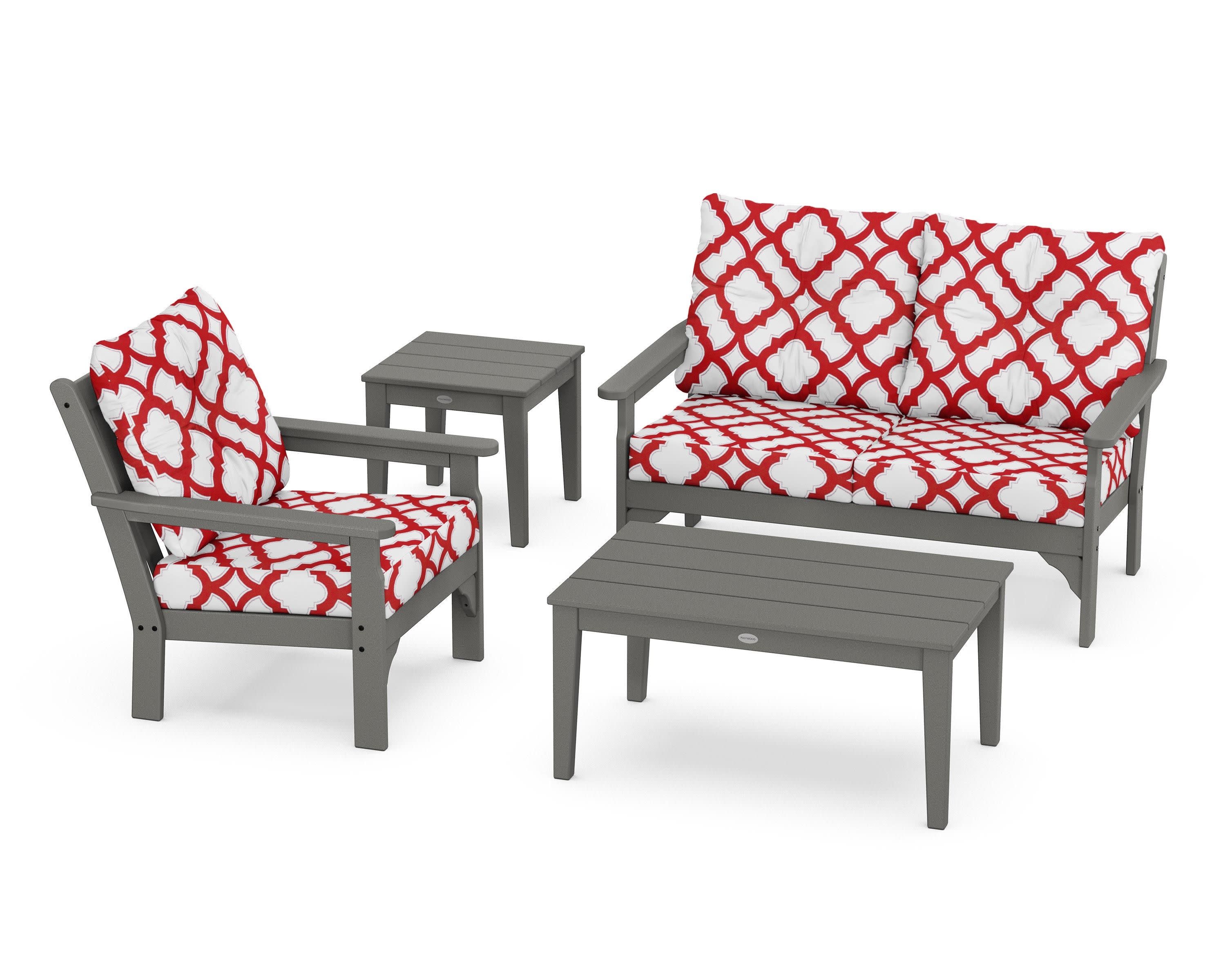 Vineyard 4-Piece Deep Seating Set in Slate Grey / Trellis Crimson