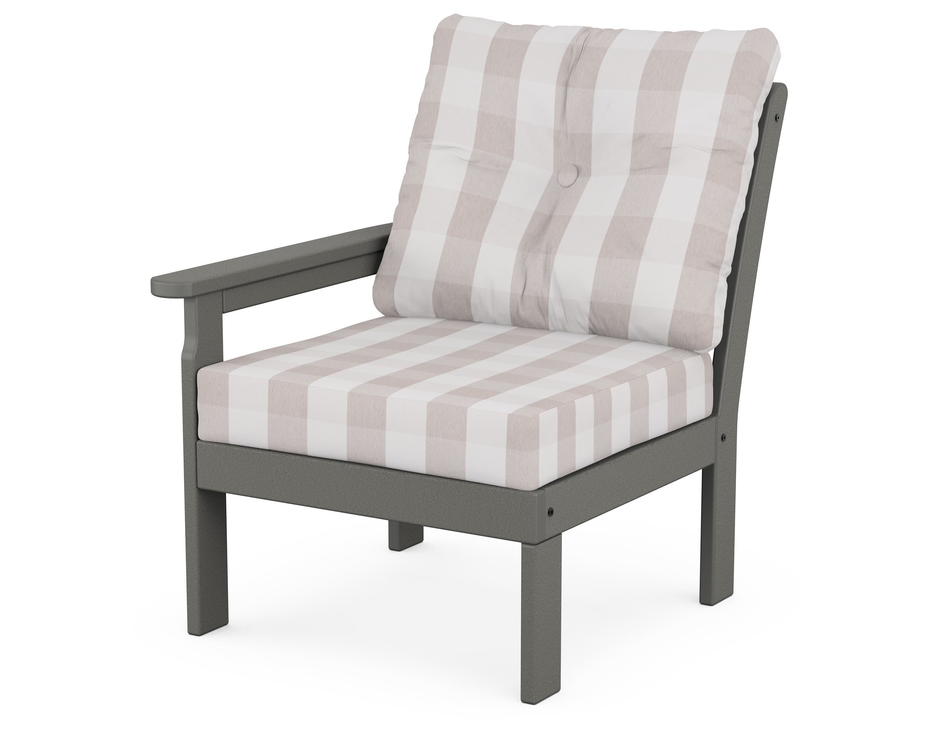 Vineyard Modular Left Arm Chair in Slate Grey / Buffalo Plaid Dune Burlap