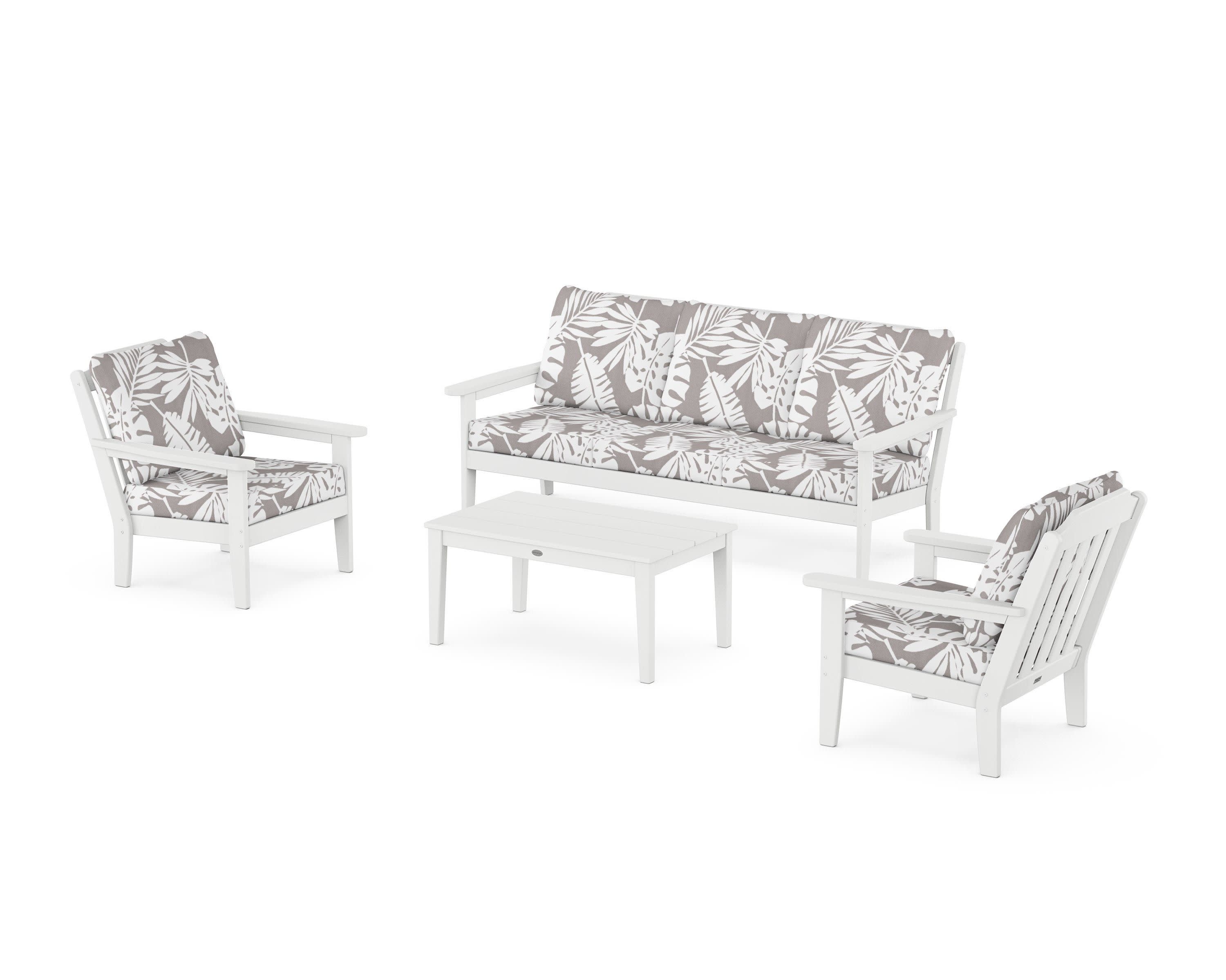 Cottage 4-Piece Deep Seating Set with Sofa in White / Leaf Grey Mist