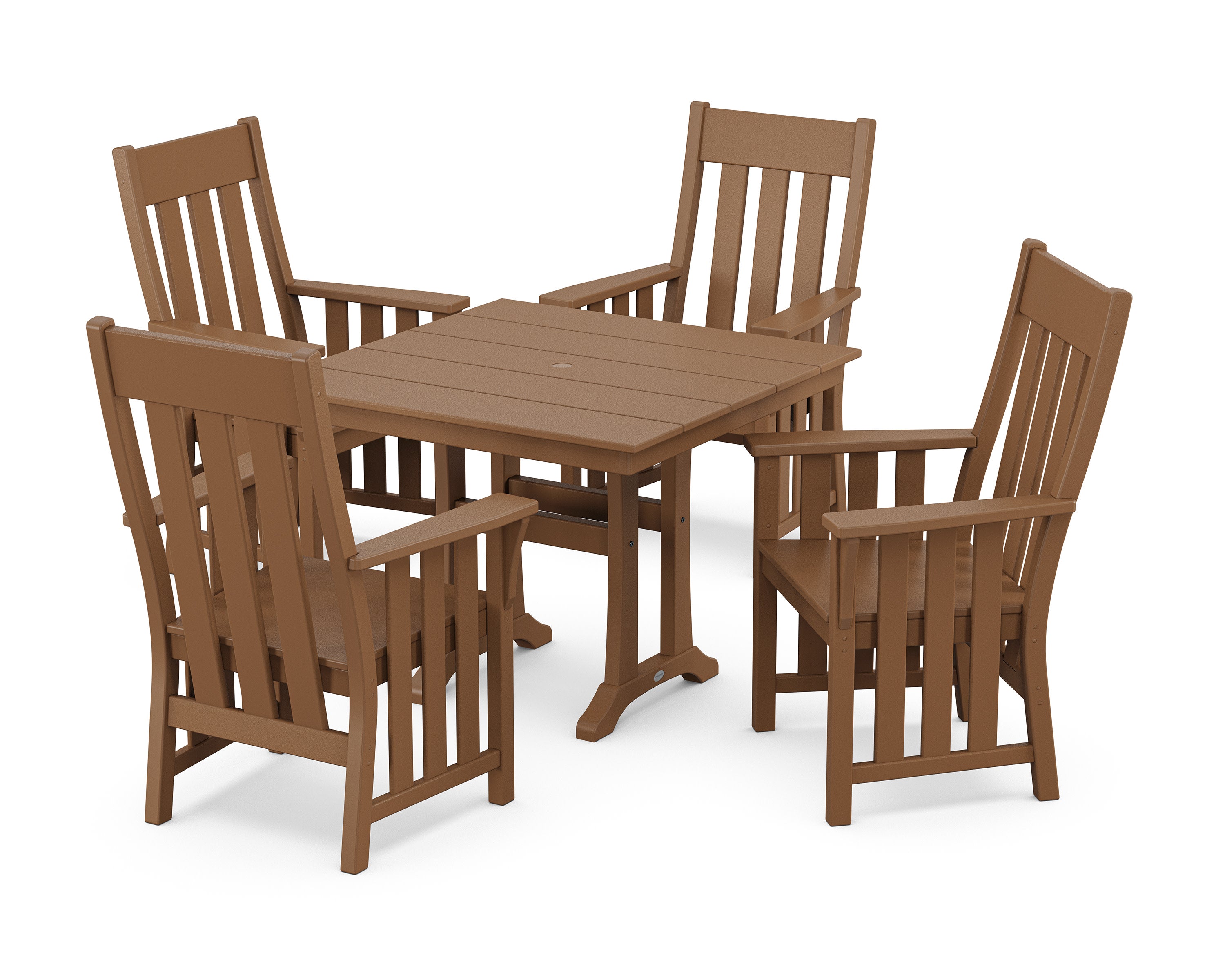 Acadia 5-Piece Farmhouse Dining Set with Trestle Legs in Teak