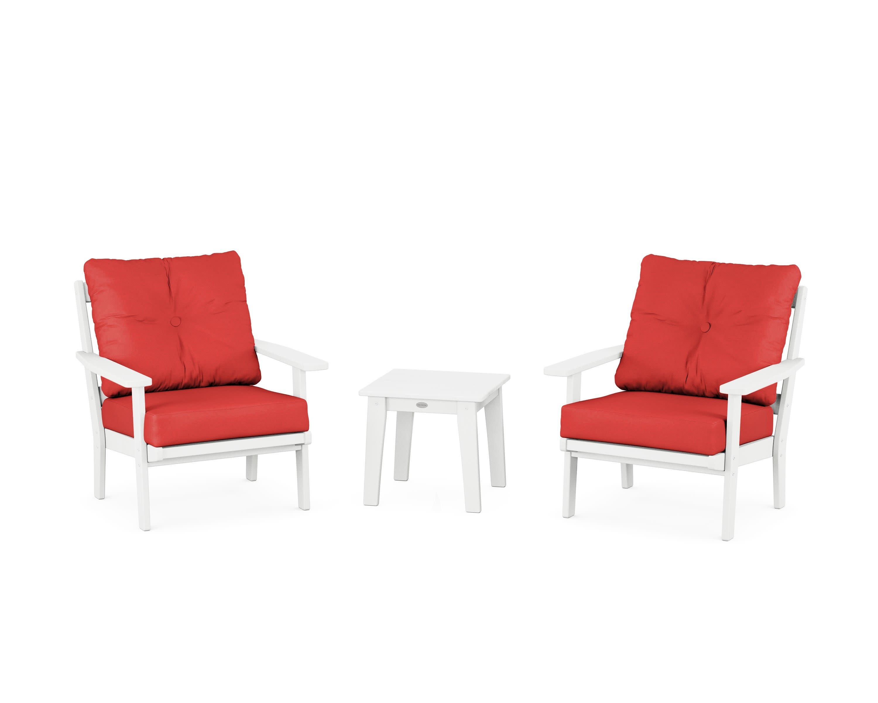 Oxford 3-Piece Deep Seating Set in White / Crimson Linen
