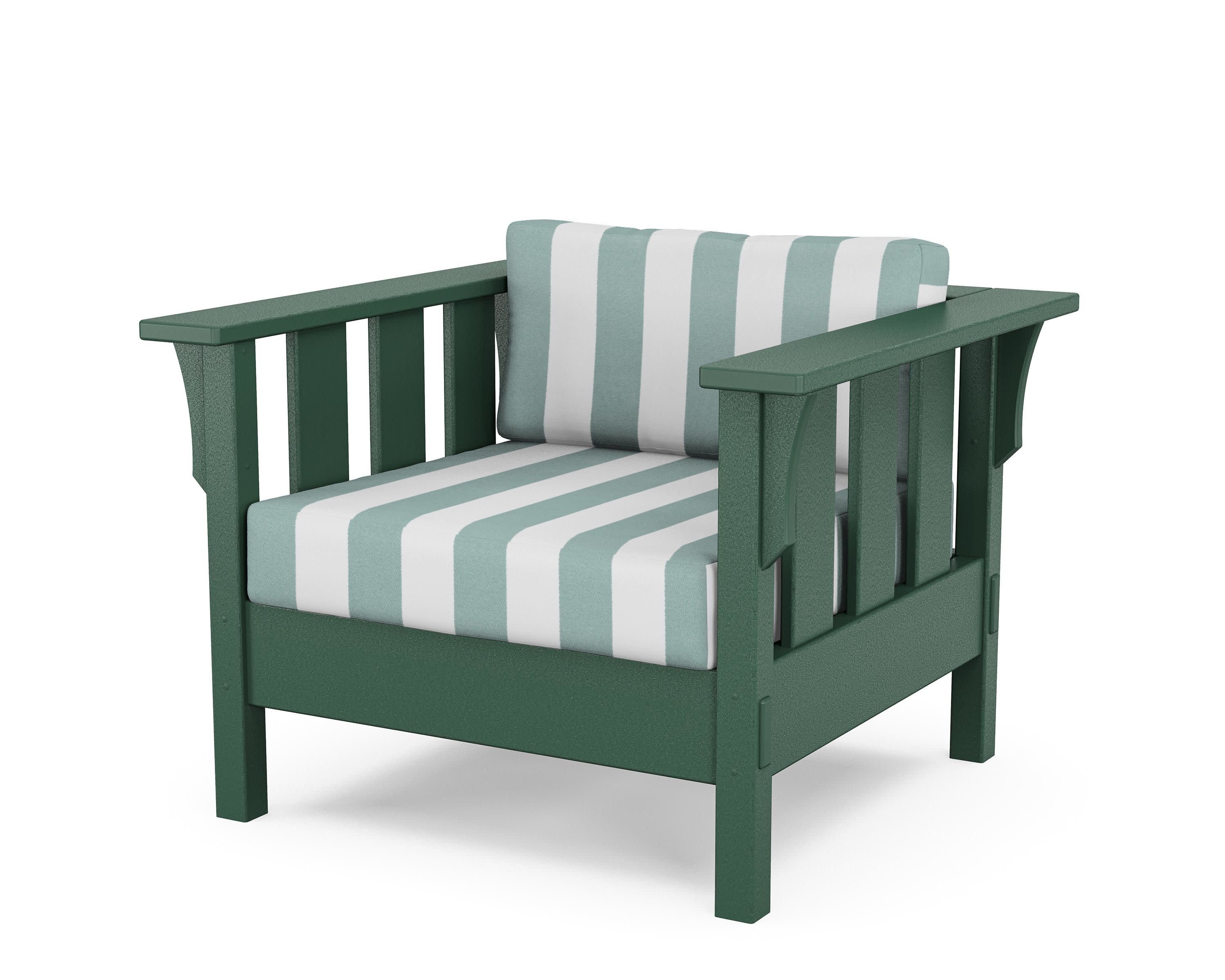 Acadia Deep Seating Chair in Green / Cabana Stripe Glacier Spa