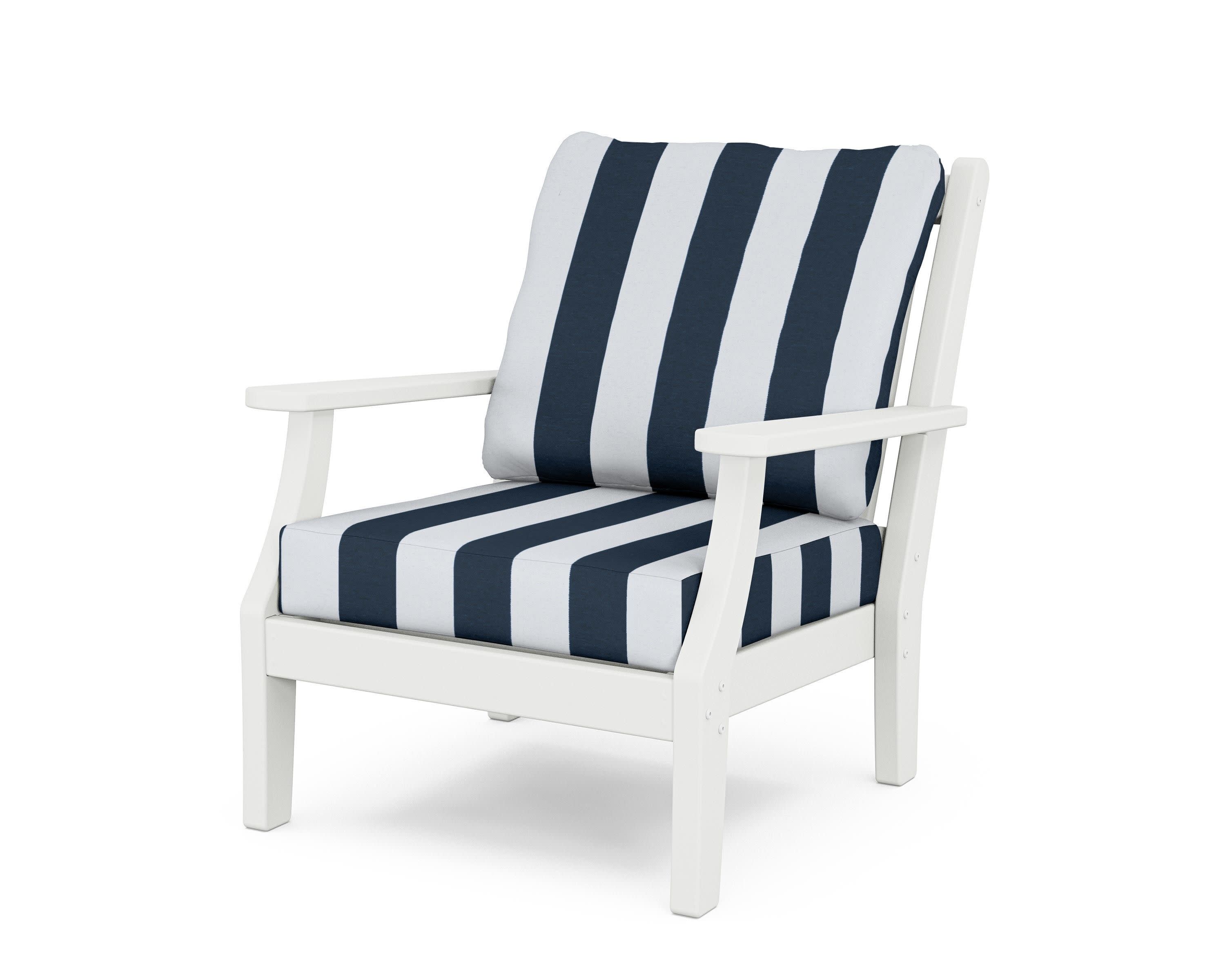 Wovendale Deep Seating Chair in White / Cabana Stripe Marine Indigo