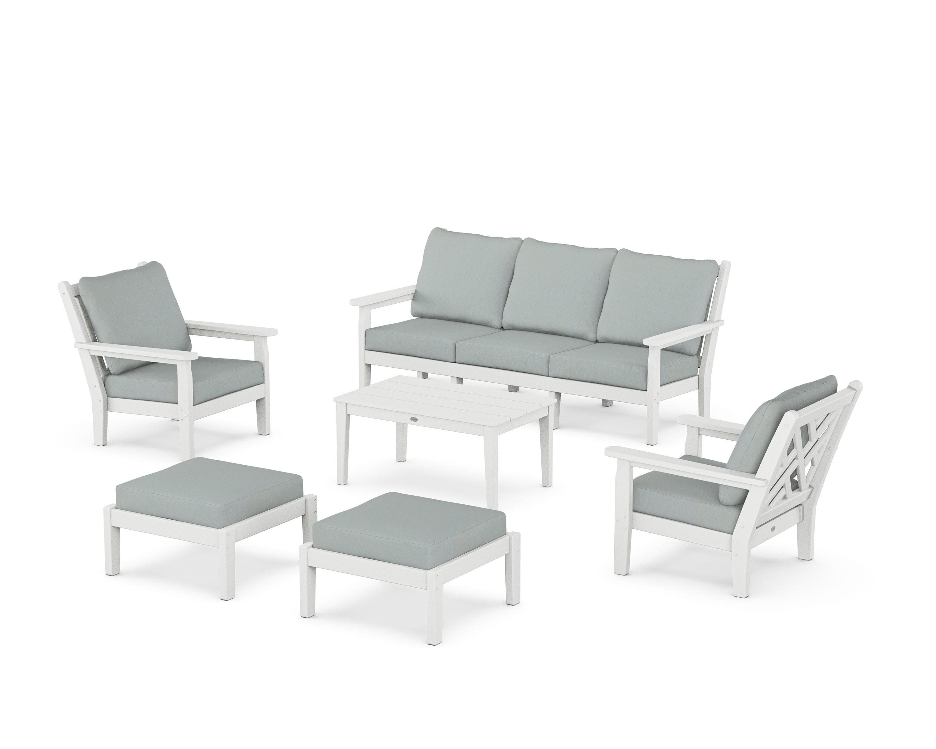 Chippendale 6-Piece Lounge Sofa Set in White / Spa