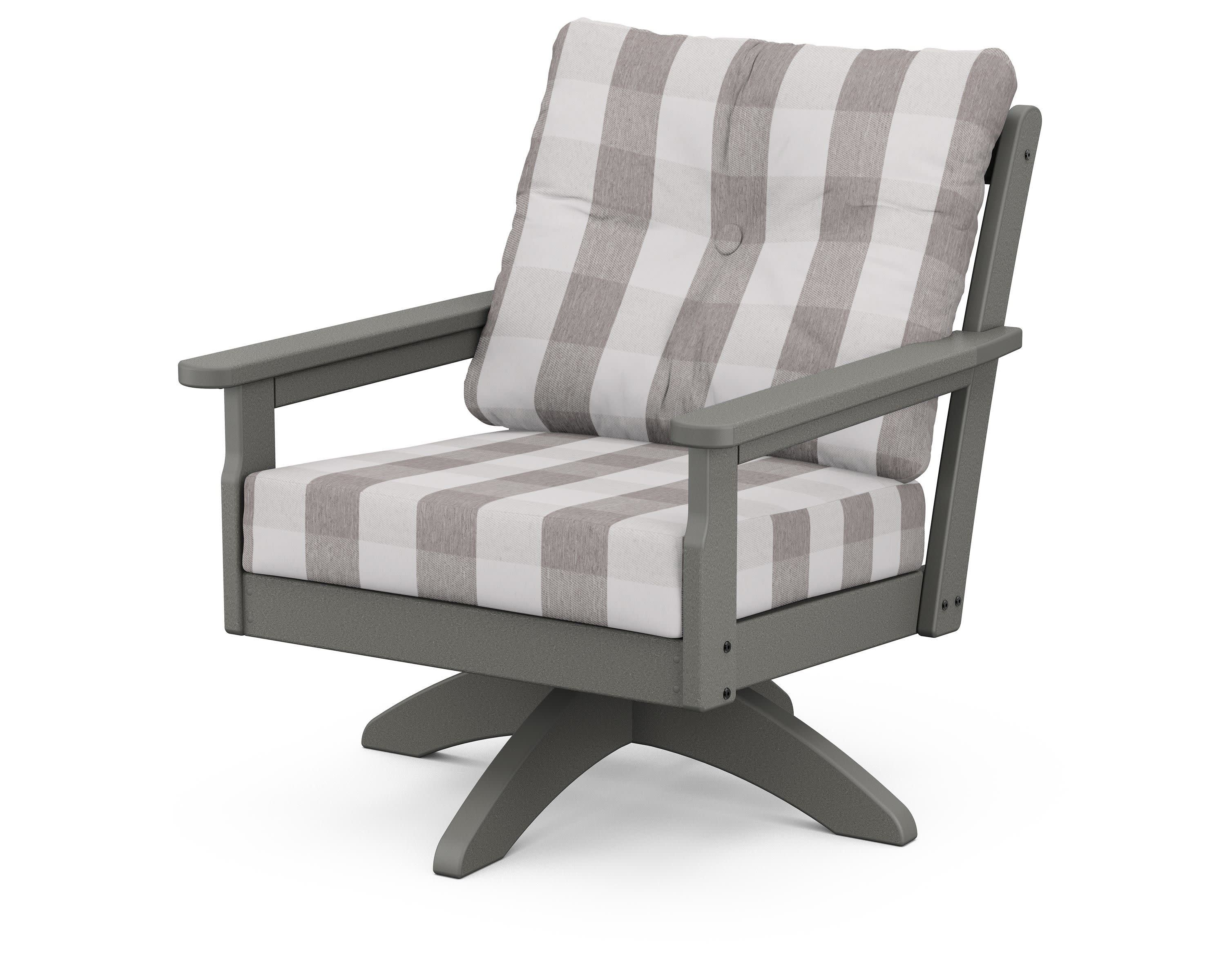 Vineyard Deep Seating Swivel Chair in Slate Grey / Buffalo Plaid Grey Mist
