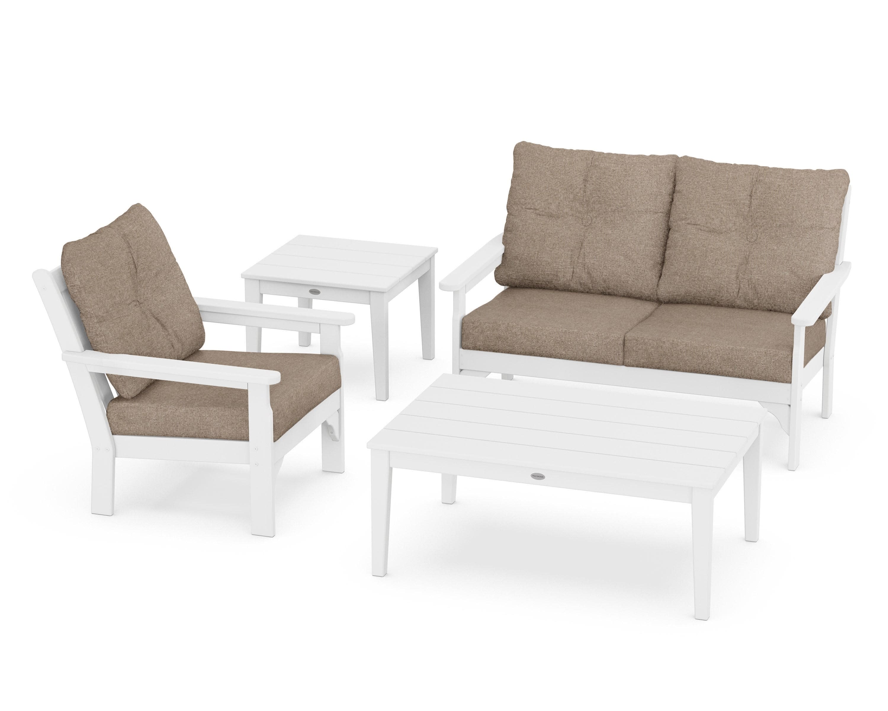 Vineyard 4-Piece Deep Seating Set in White / Spiced Burlap
