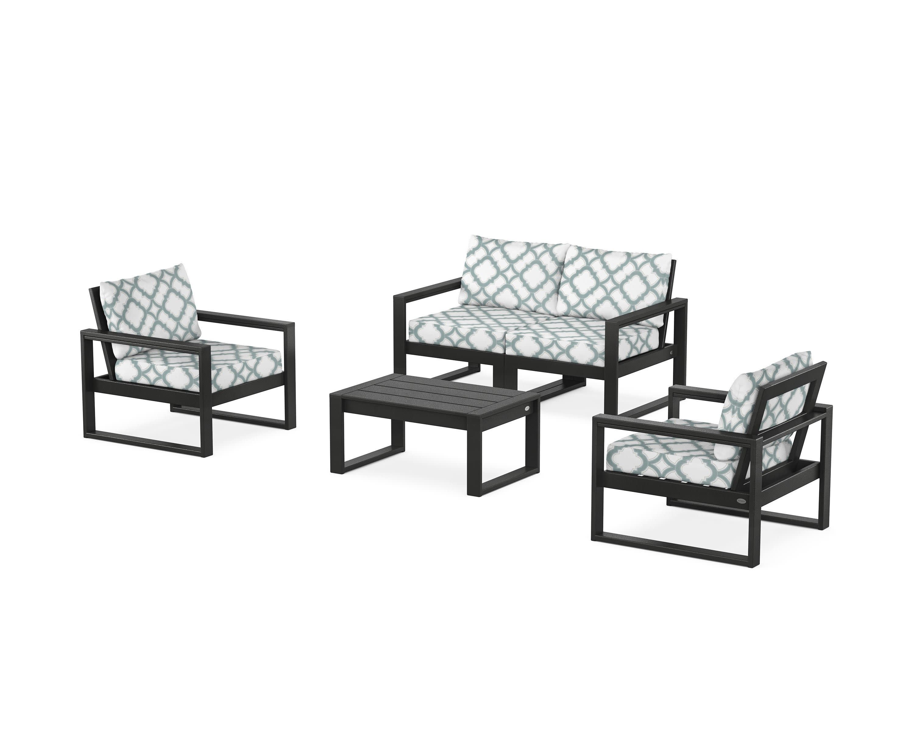EDGE Sectional 4-Piece Deep Seating Set with Loveseat in Black / Trellis Glacier Spa