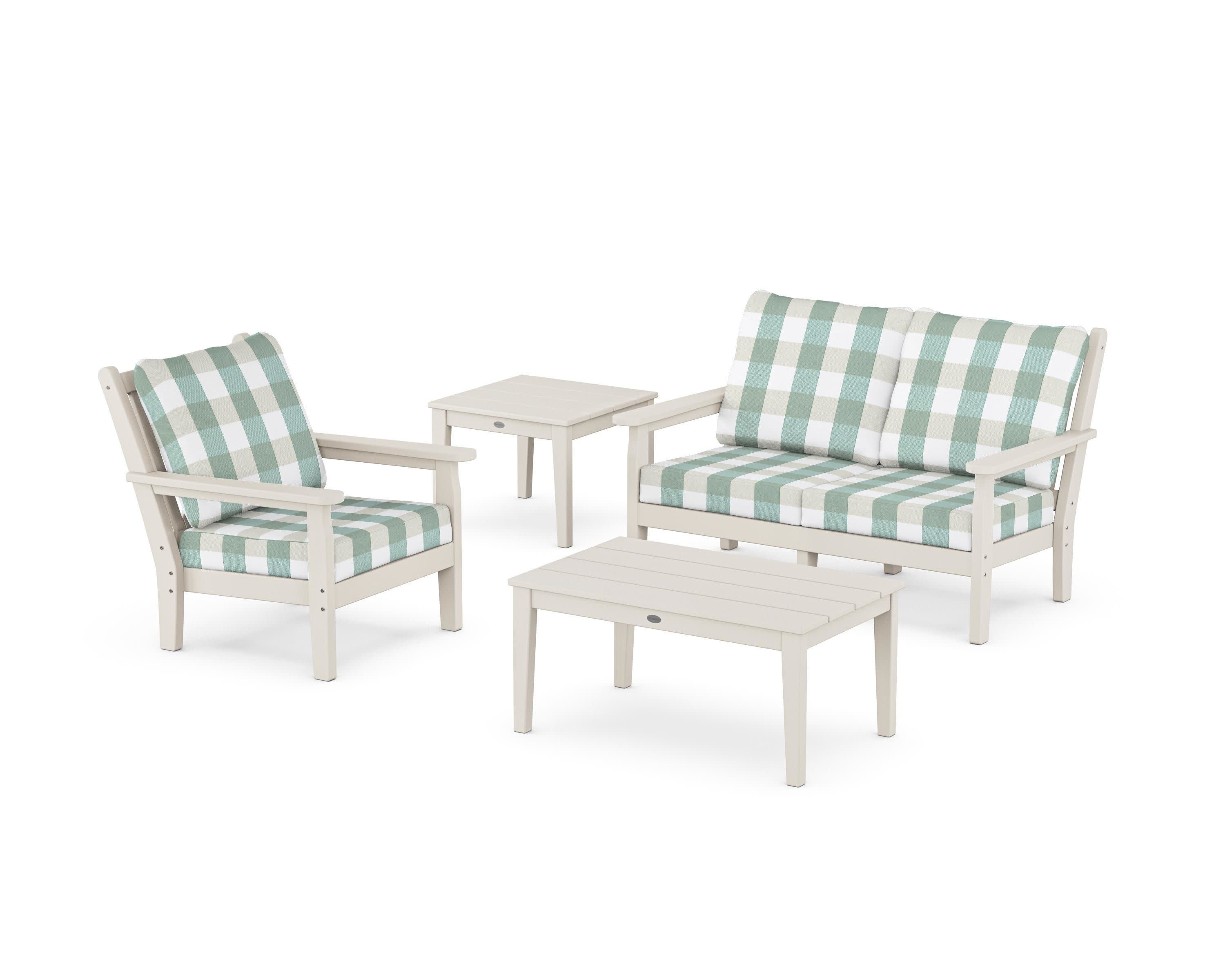 Chippendale 4-Piece Deep Seating Set in Sand / Buffalo Plaid Glacier Spa