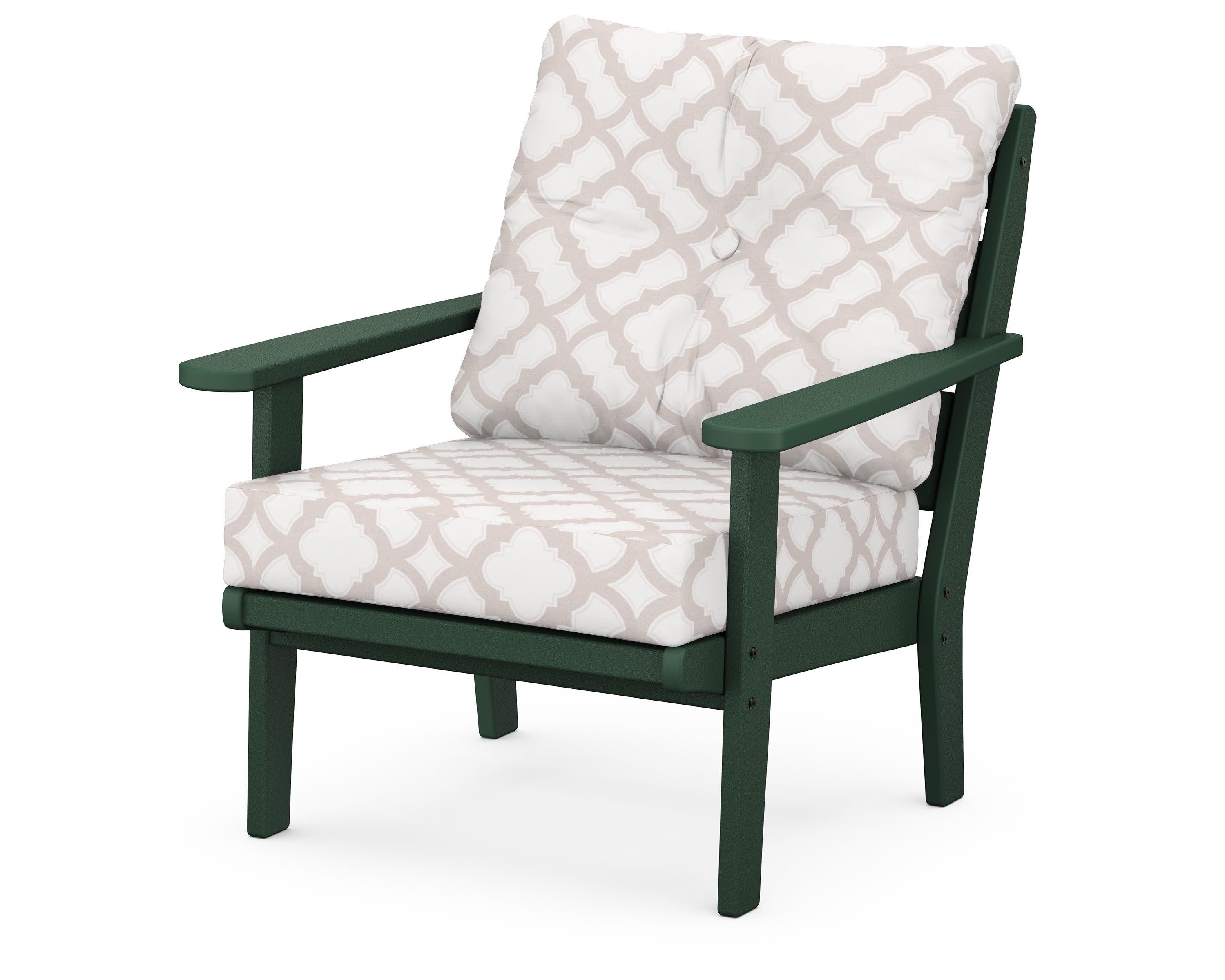 Lakeside Deep Seating Chair in Green / Trellis Dune Burlap
