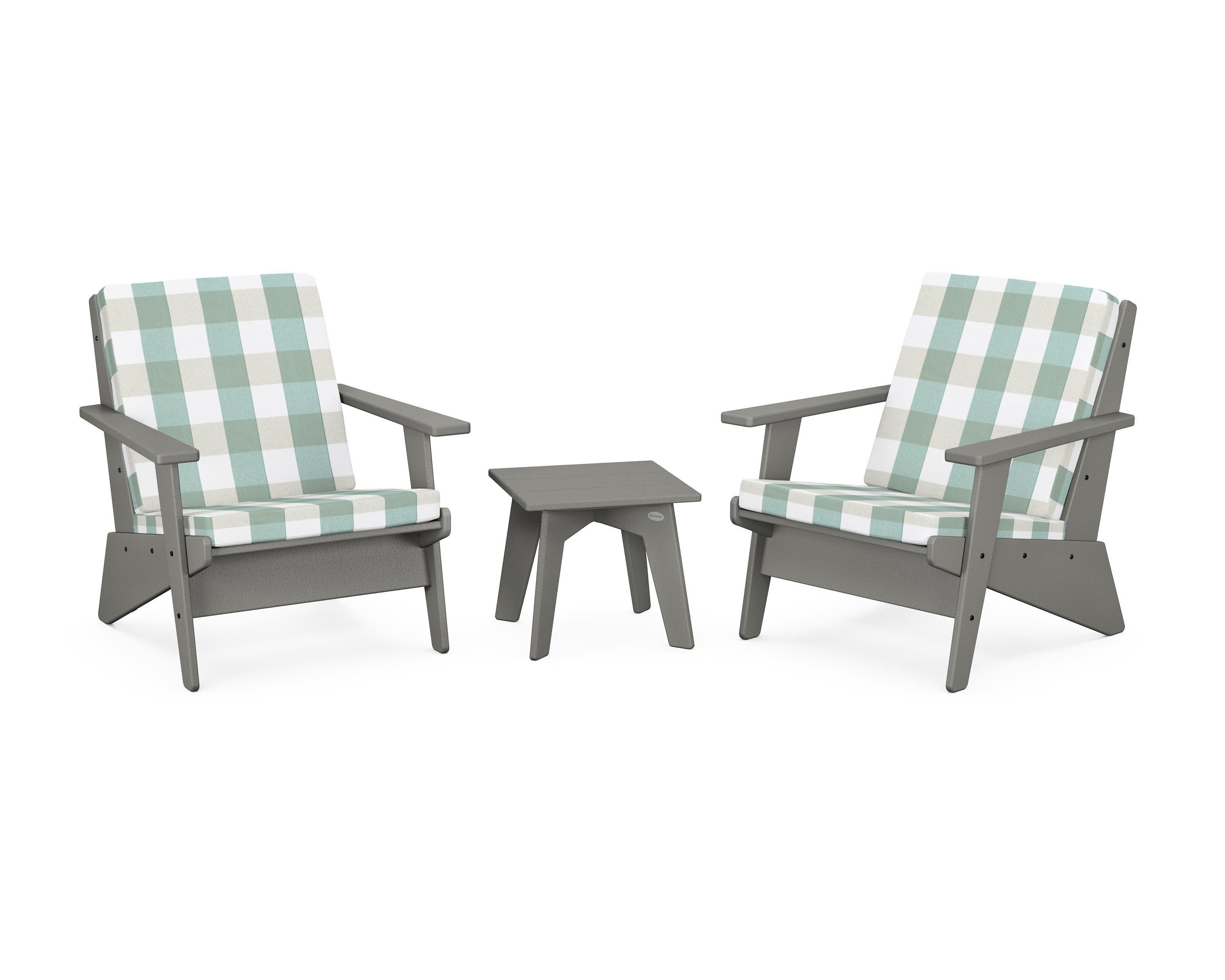Riviera Modern Lounge 3-Piece Set in Slate Grey / Buffalo Plaid Glacier Spa