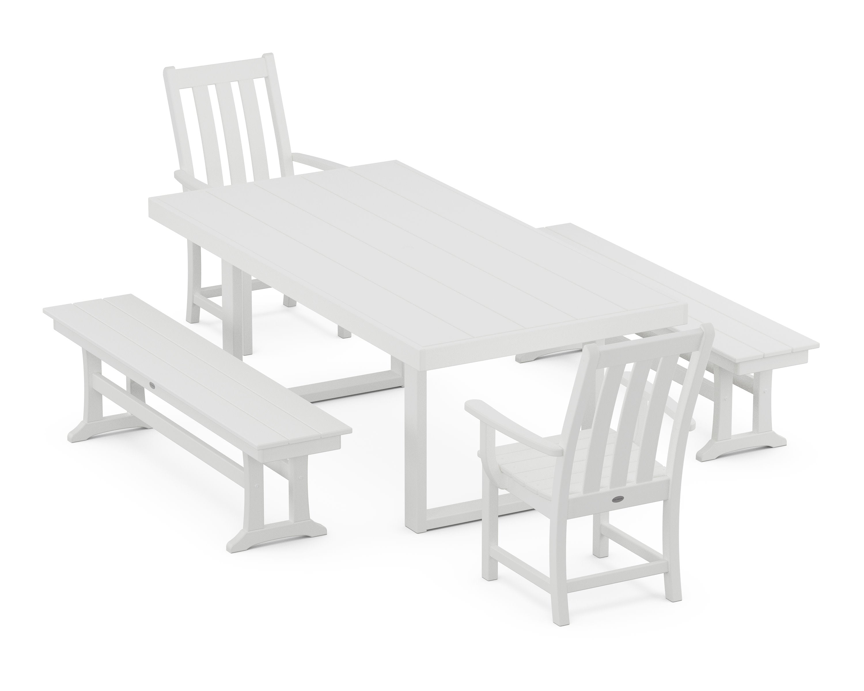 Vineyard 5-Piece Dining Set with Benches in White