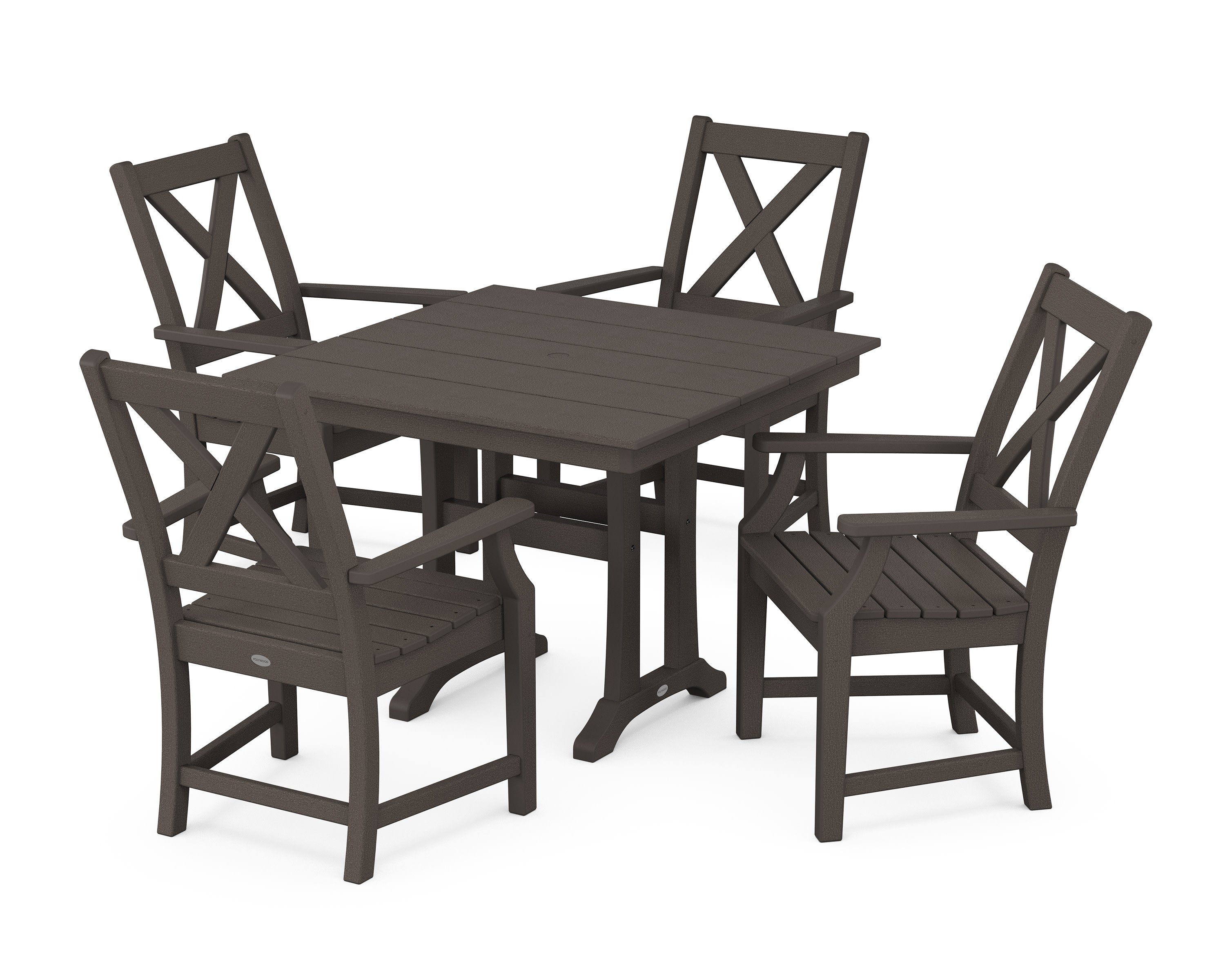 Braxton 5-Piece Farmhouse Dining Set With Trestle Legs in Vintage Coffee