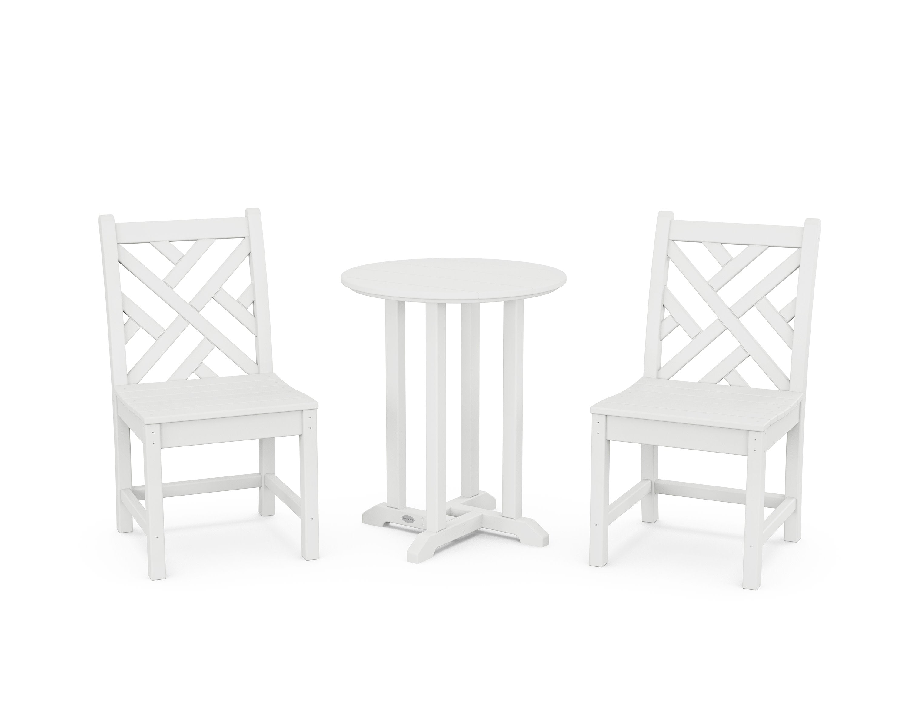 Chippendale Side Chair 3-Piece Round Bistro Dining Set in White