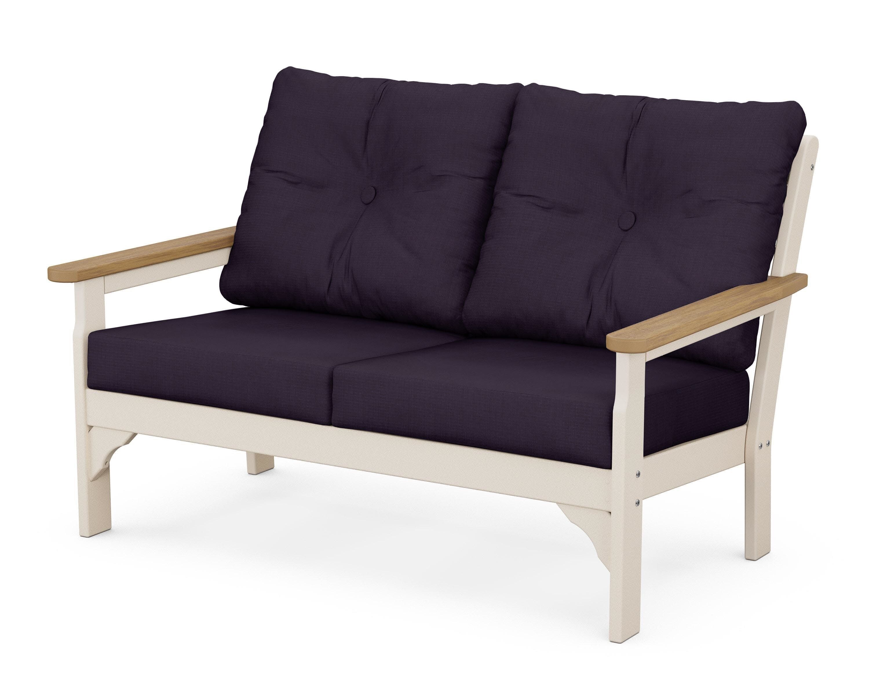 Vineyard Deep Seating Loveseat in Sand / Natural / Navy Linen