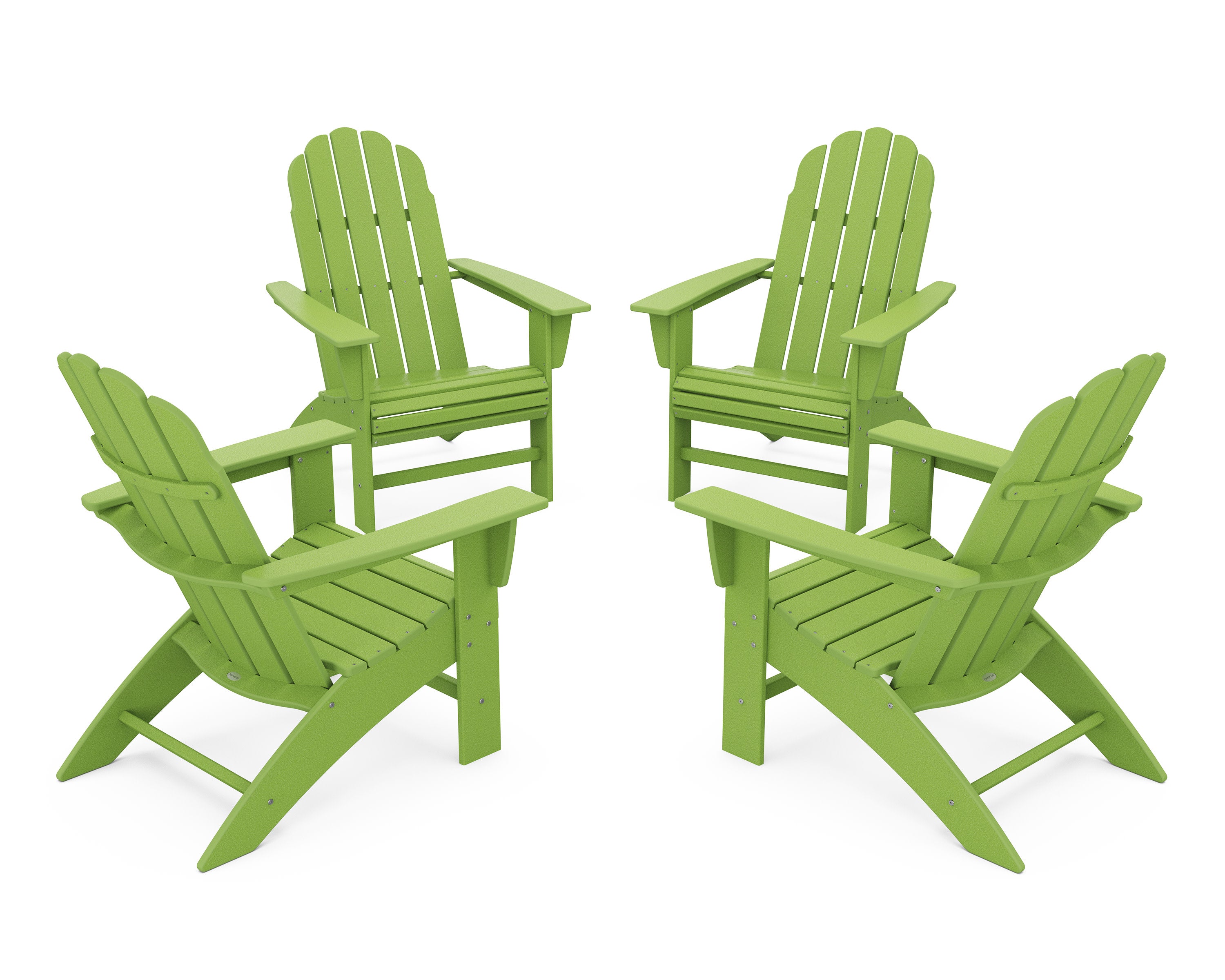 4-Piece Vineyard Curveback Adirondack Chair Conversation Set in Lime