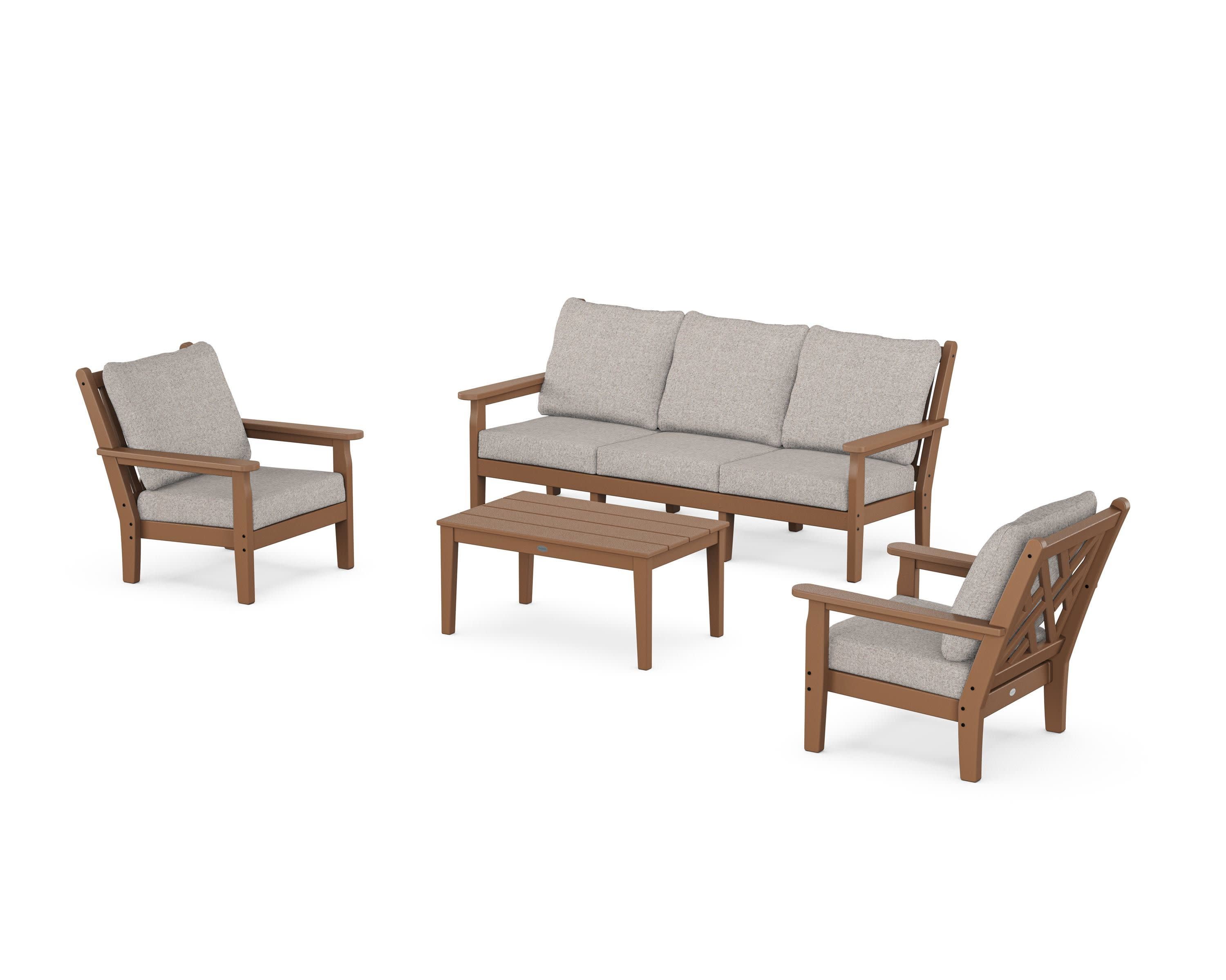 Chippendale 4-Piece Deep Seating Set with Sofa in Teak / Weathered Tweed
