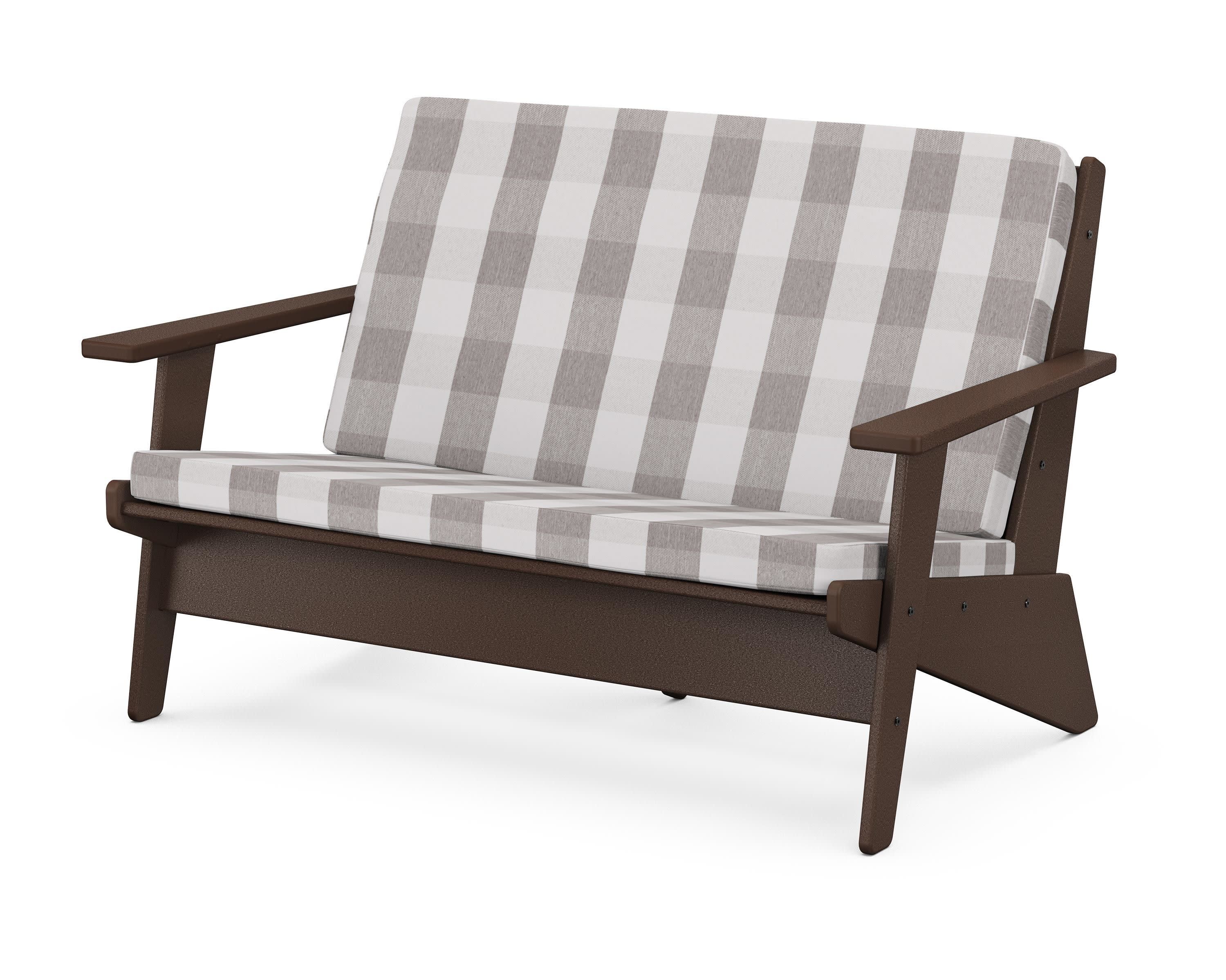 Riviera Modern Lounge Loveseat in Mahogany / Buffalo Plaid Grey Mist