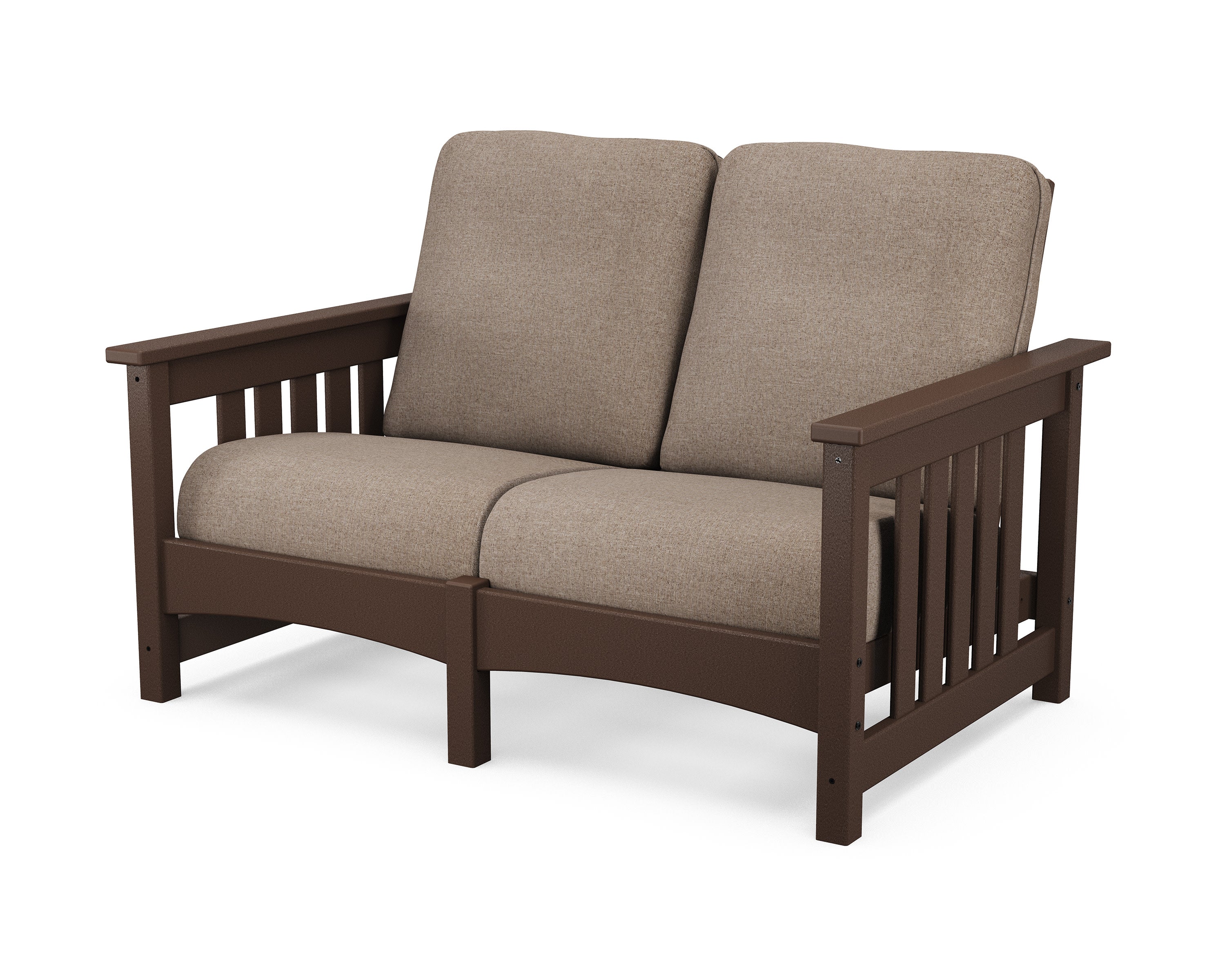 Club Mission Loveseat in Mahogany / Spiced Burlap