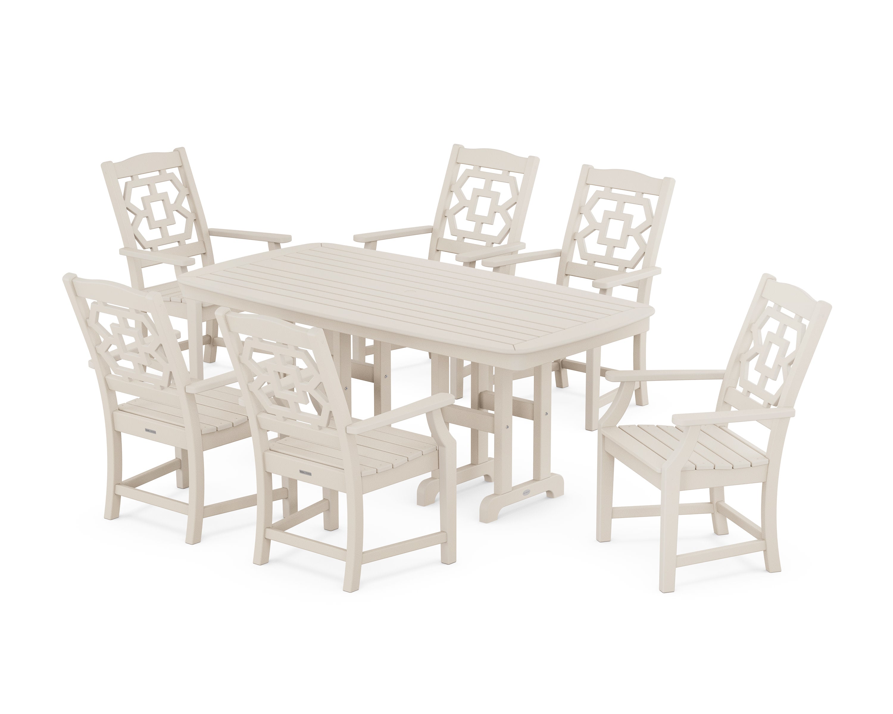 Chinoiserie Arm Chair 7-Piece Dining Set in Sand