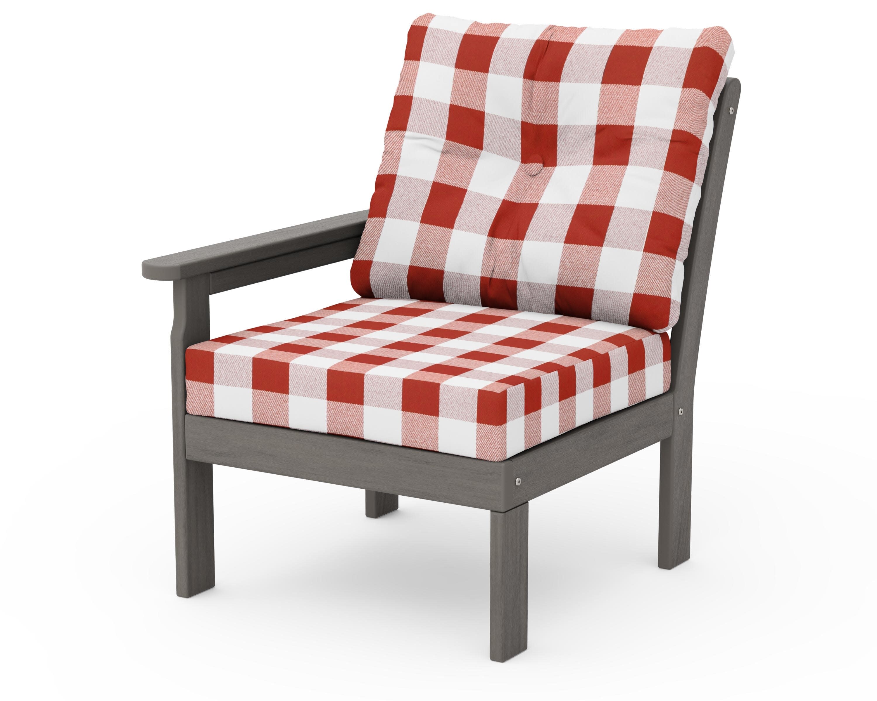 Vineyard Modular Left Arm Chair in Driftwood / Buffalo Plaid Crimson