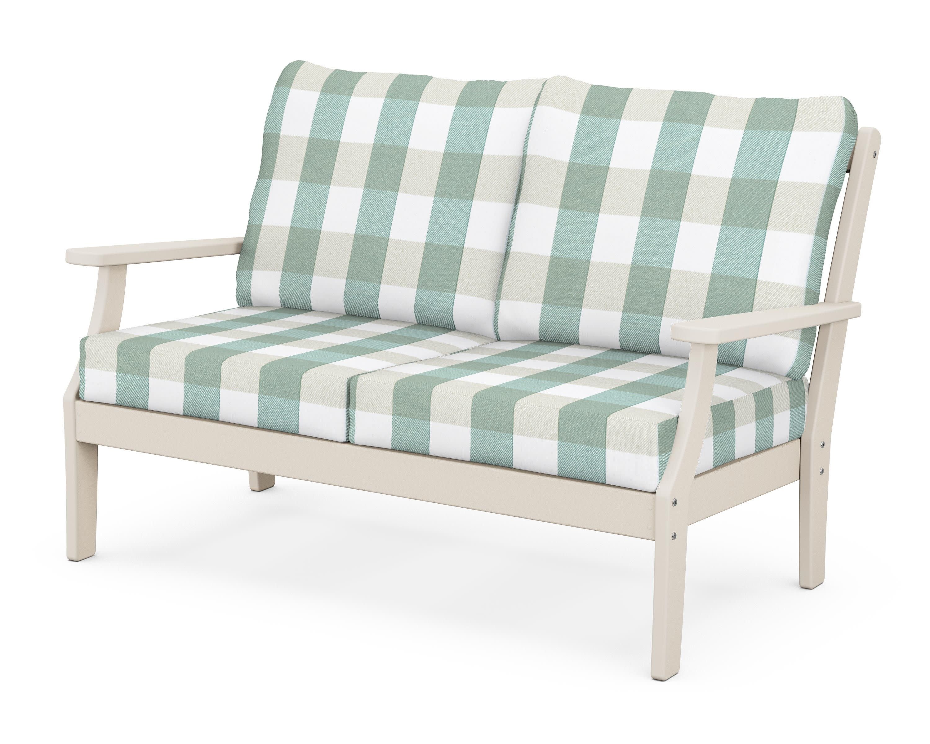 Braxton Deep Seating Loveseat in Sand / Buffalo Plaid Glacier Spa