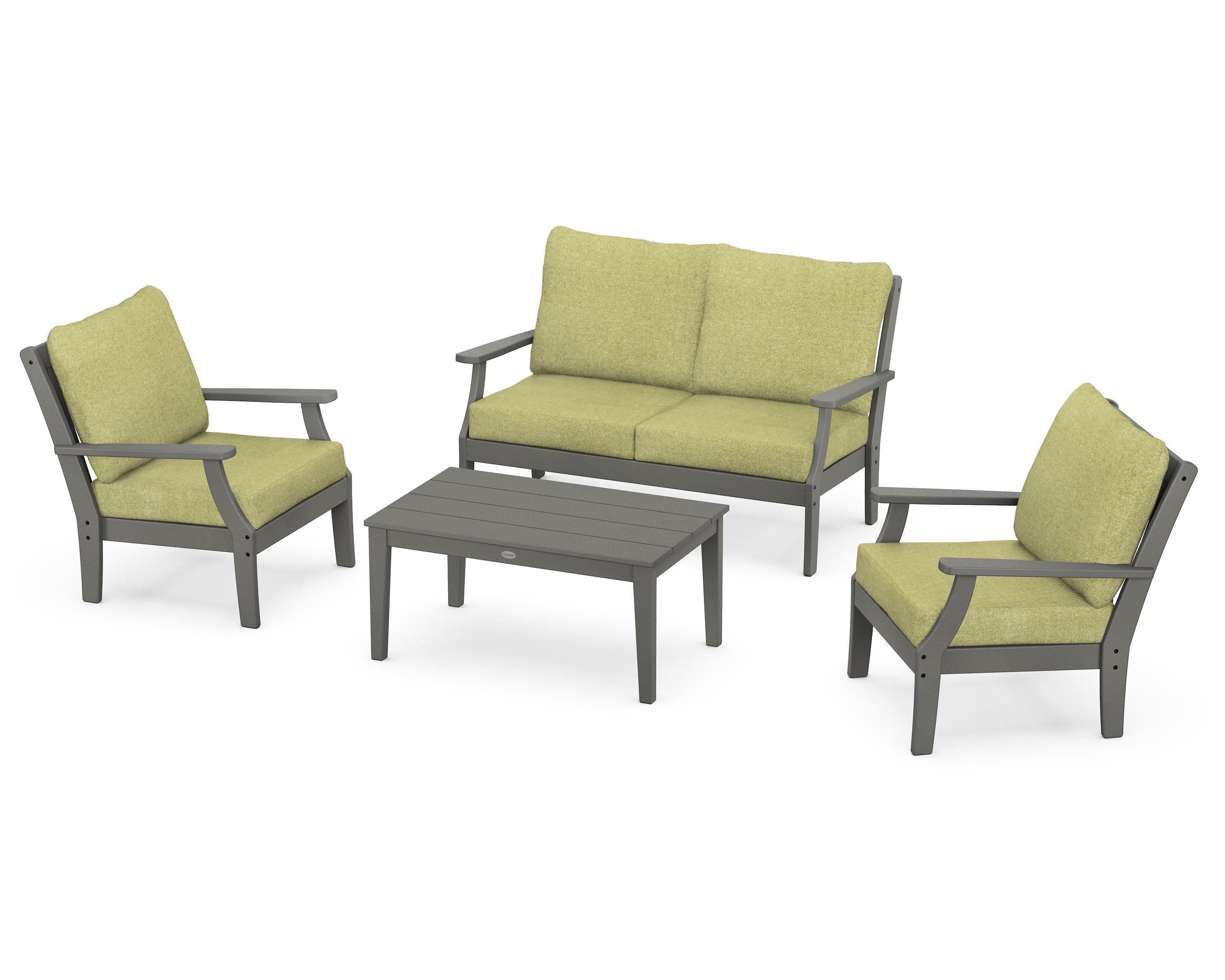 Braxton 4-Piece Deep Seating Chair Set in Slate Grey / Chartreuse Boucle