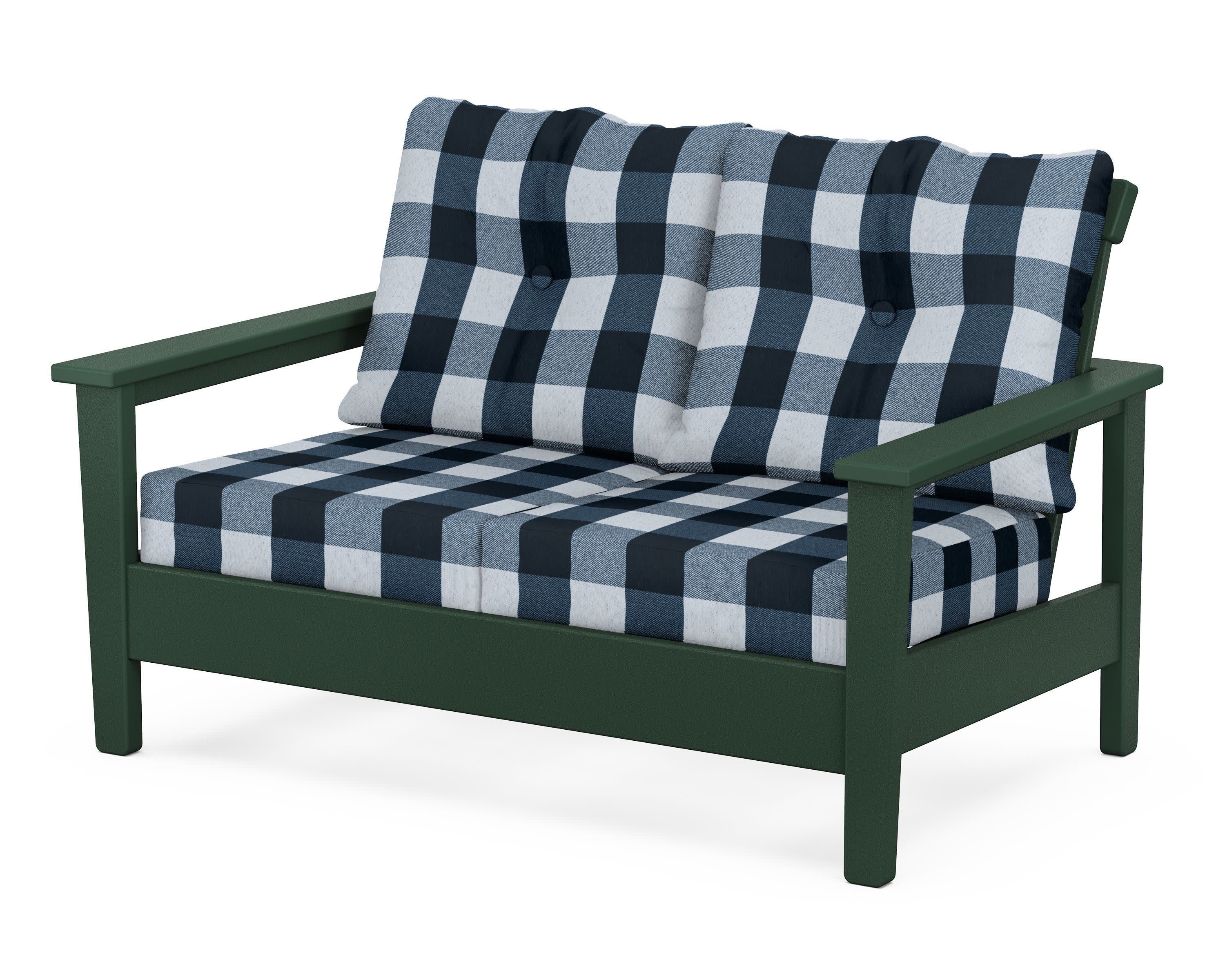 Prescott Deep Seating Loveseat in Green / Buffalo Plaid Marine Indigo